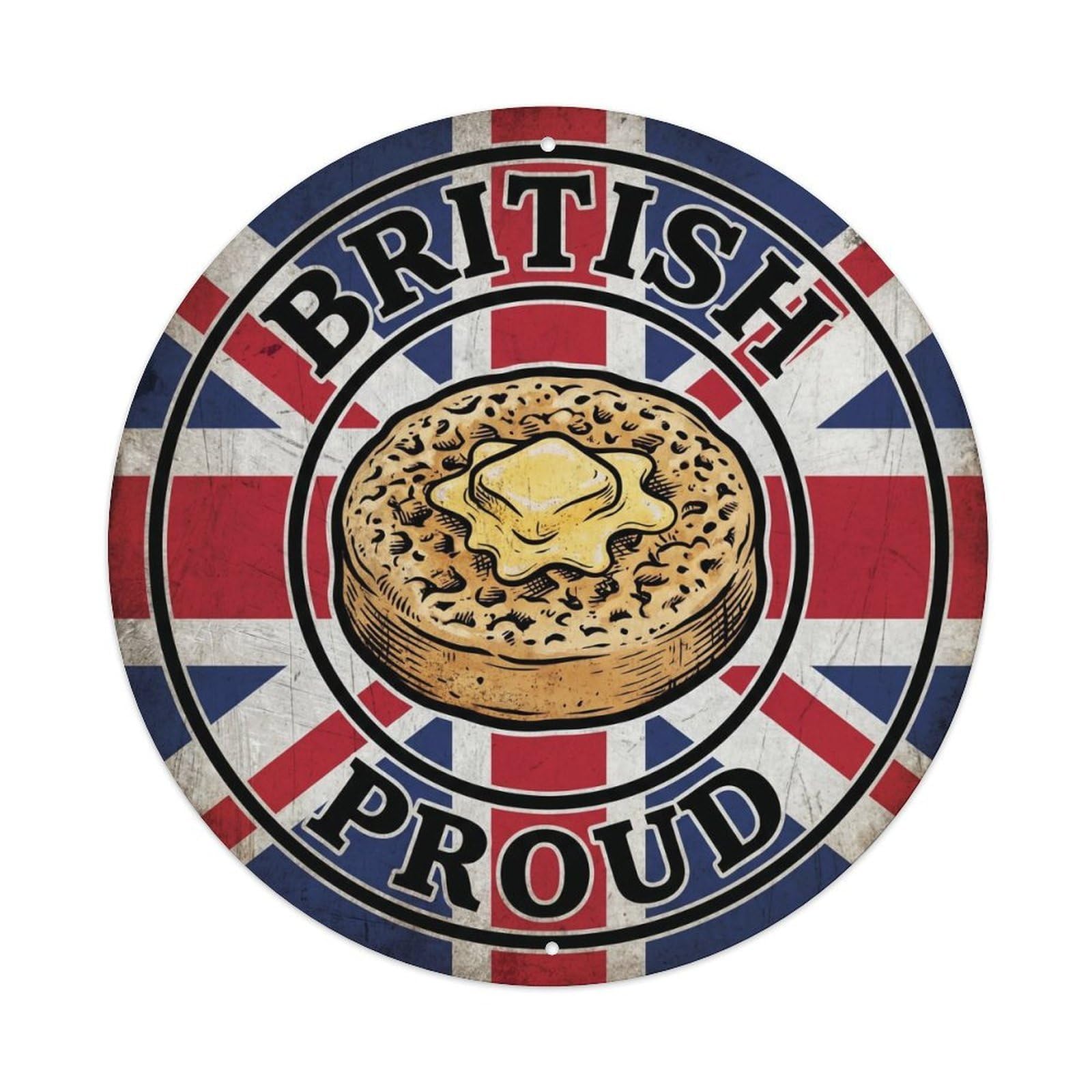 British Proud Crumpet Cuisine Heritage Emblem Metal Tin Sign