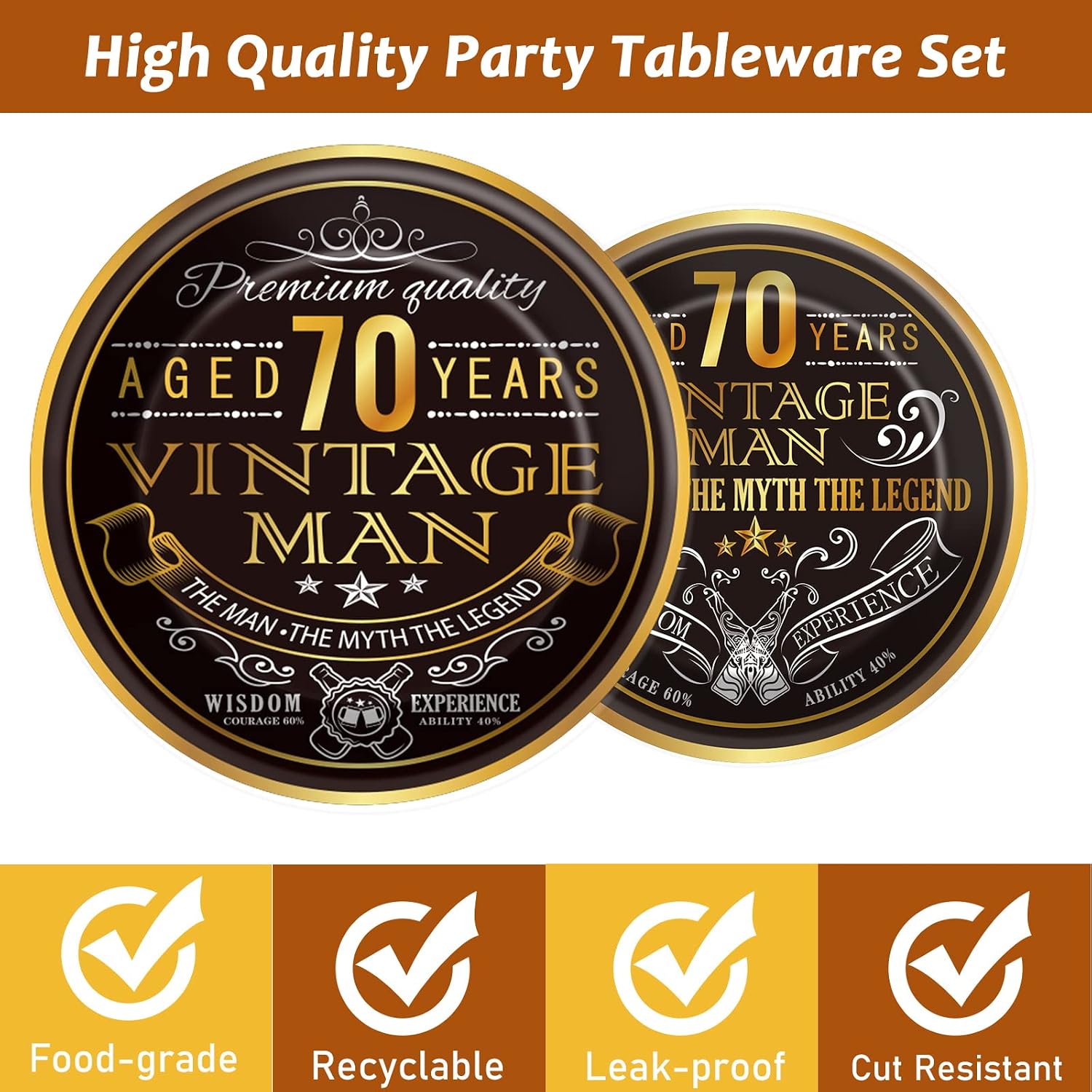 Wiooffen 96 Pcs Vintage 70th Party Tableware Set Back in 1956 70th Theme Birthday Party Table Decoration Supplies Cheers to 70 Years Paper Plate Napkin Fork 24 Guests for Men