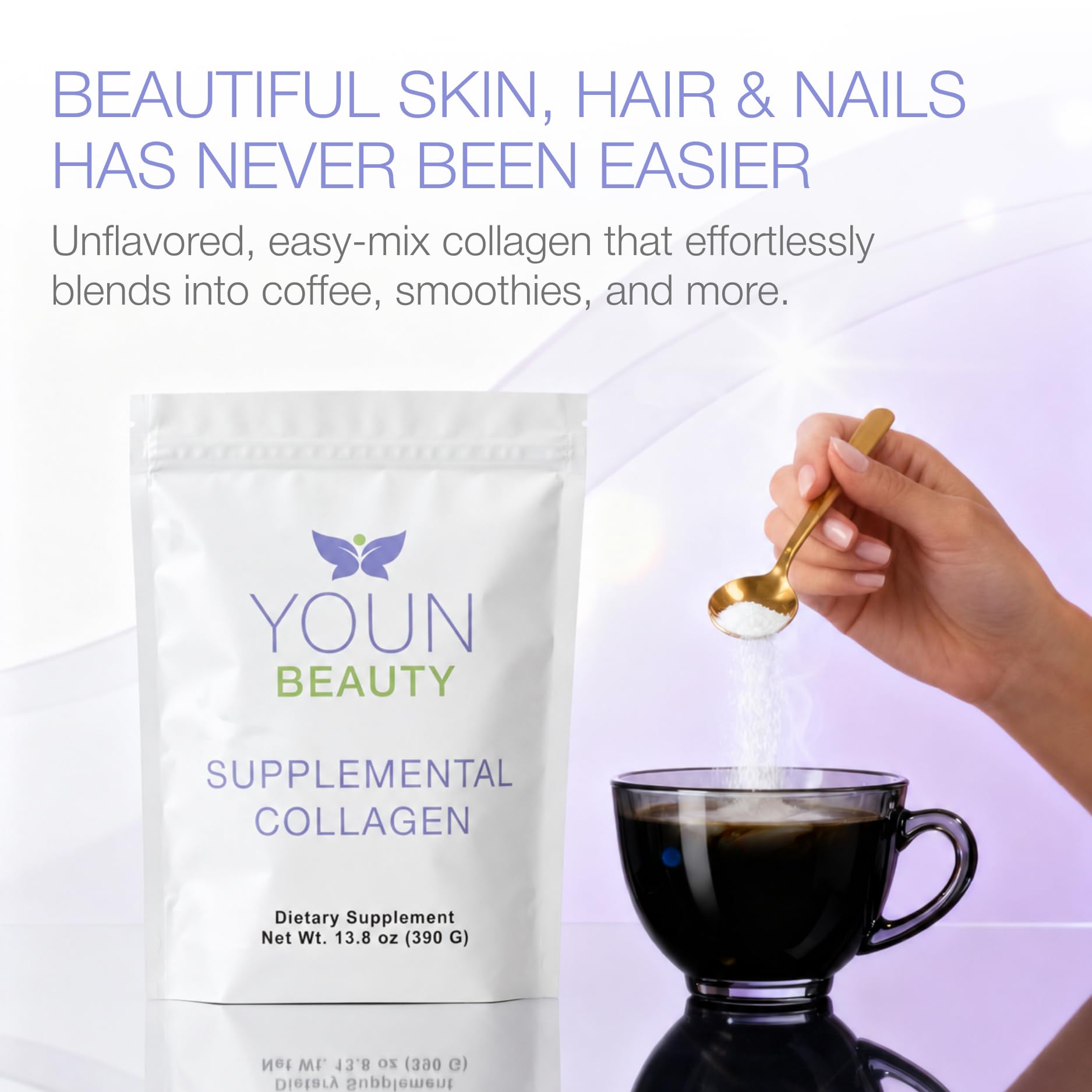 YOUN Beauty Hydrolyzed Collagen Peptides Powder, Unflavored, 30 Servings — Amazon image 2