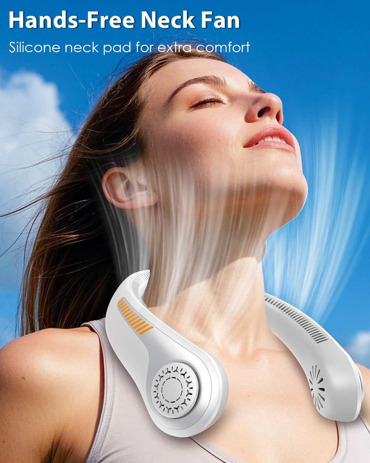 Tragbarer Hals-Ventilator – Persönlicher Ventilator, tragbar, freihändig, 360° Luftstrom, USB-C wiederaufladbar, 5 Geschwindigkeiten verstellbar, Nackenstütze, blattlose Kühlung für Männer und