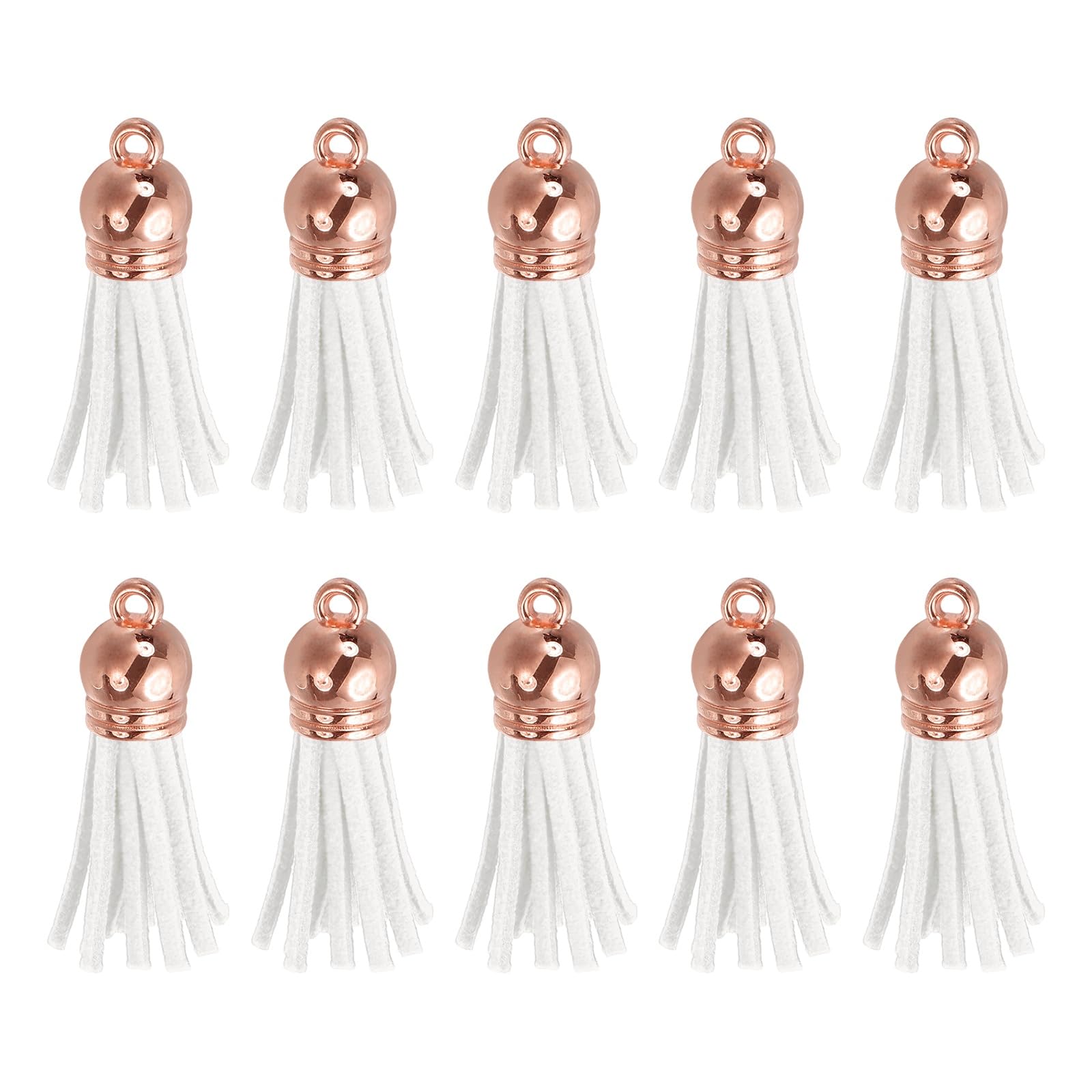 sourcing map 50Pcs Leather Tassel Keychain Charm Bulk for Pendant Bracelet Jewelry Making DIY Craft Decoration(1.5 Inch), White/Rose Gold Cap