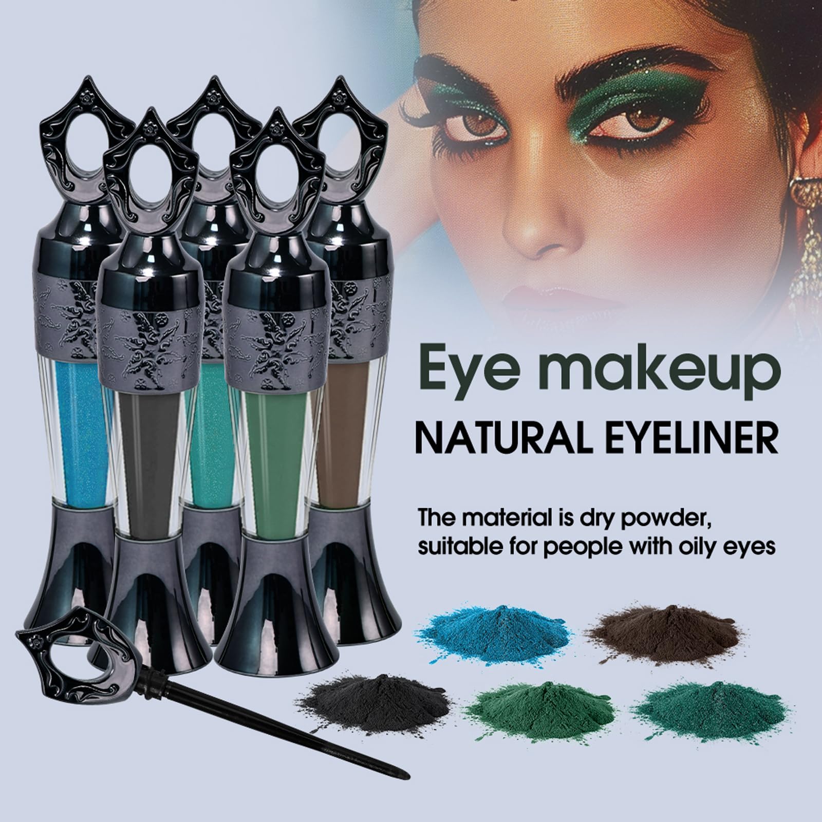Kohl Kajal Powder Eyeliner, czarny puder eyeliner, wodoodporny eyeliner do powiek Smokey Eyes, wysoko pigmentowany, wodoodporny i odporny na rozmazywanie, czarny puder do oczu na imprezę (1