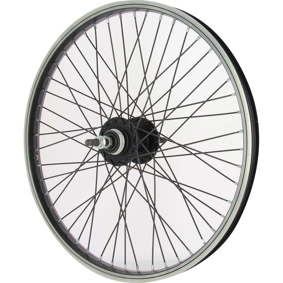 BIKE ORIGINAL - Roue Arrière BMX 20" - Jante Alu Simple Paroi 48 Trous - Moyeu Acier à Écrous - Freinage sur Jante - Compatible Pneus 25-65 mm - Couleur Noire