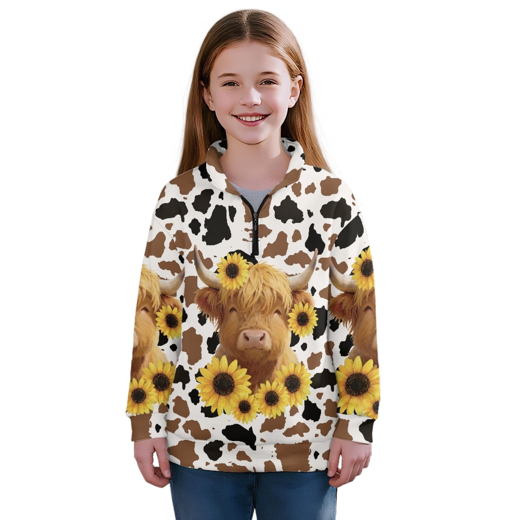 AmzPrint Half Zip Pullover Coat Girls Long Sleeve Pullover Spring Jogger Running Oversized Hoodies For Toddler Girls