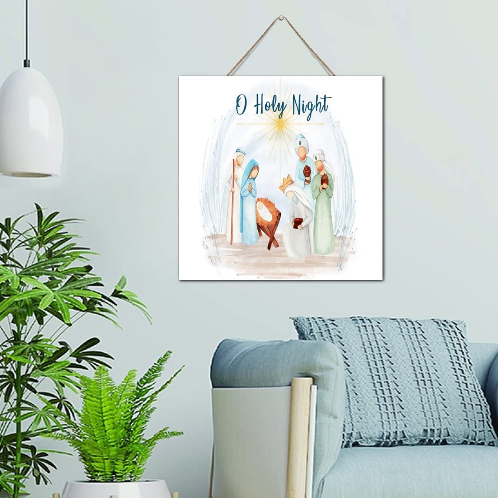 Crèche de Noël en bois rustique de 30cm pour décoration murale de salon
