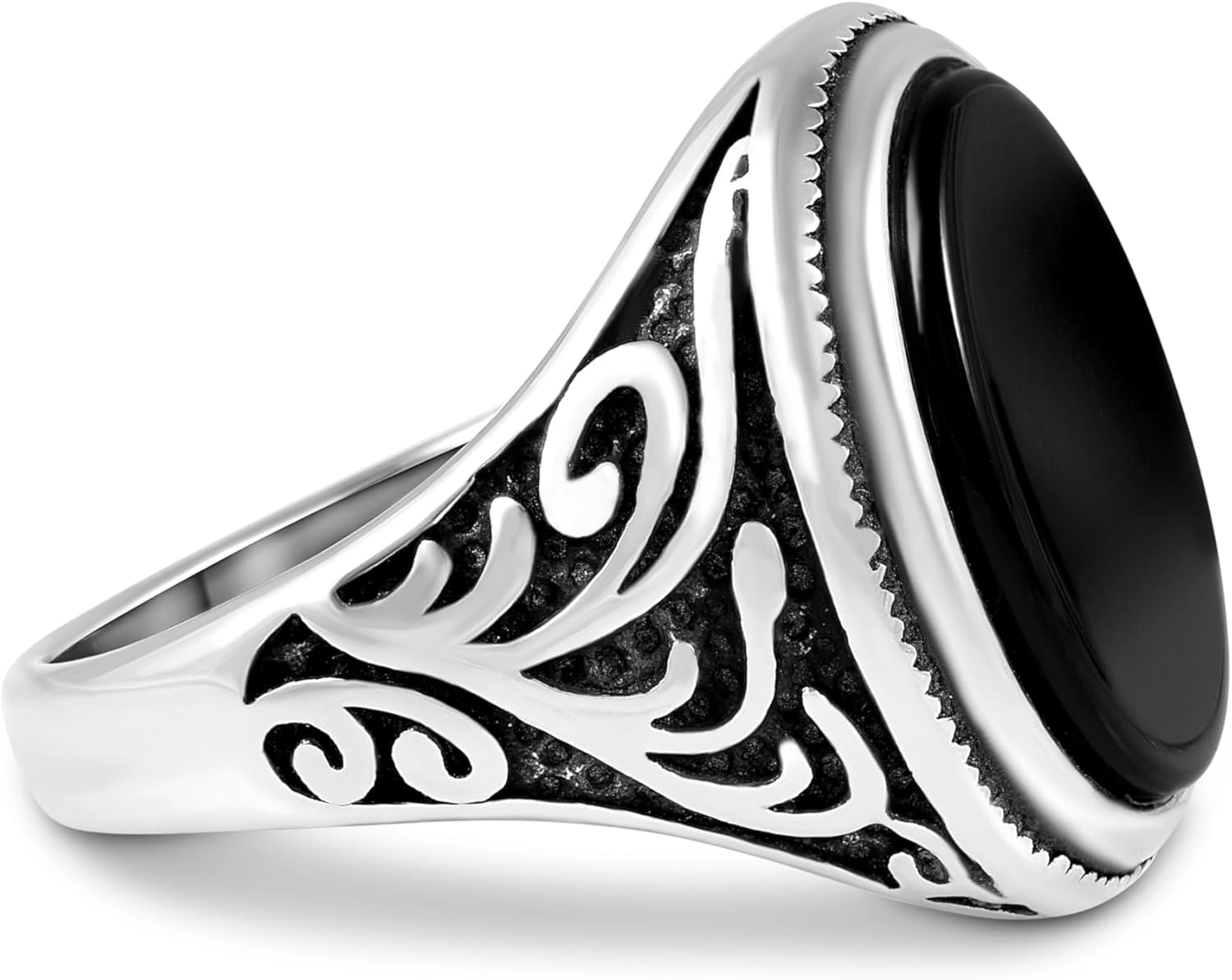 Men’s Stainless Steel Ring with Black Agate Stone – Statement Rings for Men | Durable Mens Jewelry, Anillos para Hombre, Fashion Pinky Ring