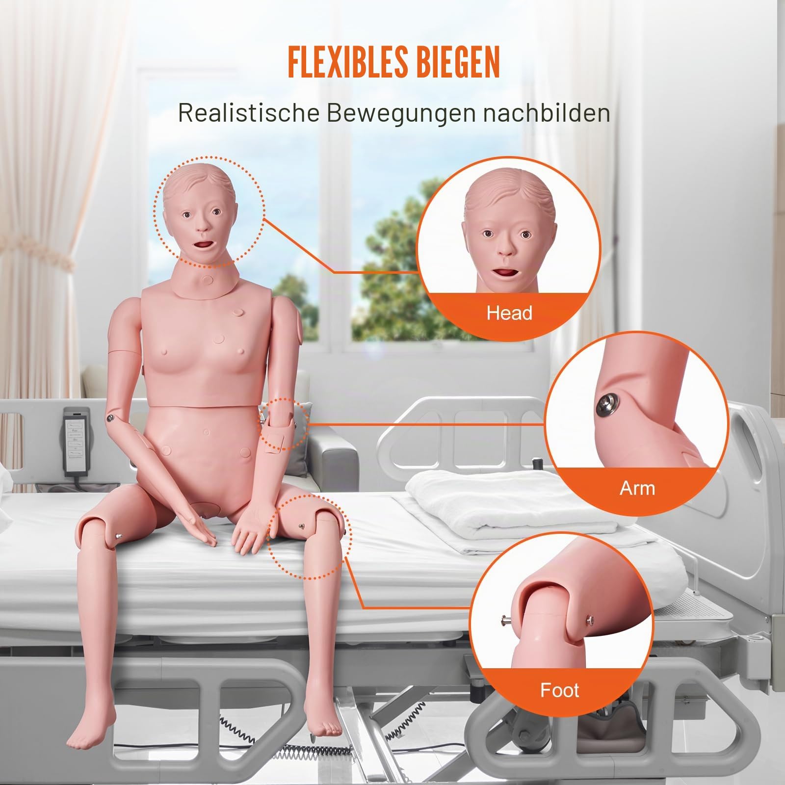 VEVOR Weibliche Krankenpflege Übungspuppe Multifunktional Patientenversorgungssimulator 1530 x 450 x 210 mm, Multifunktionale Ausbildung Pflege-Trainingspuppe Gleichmäßige Skalenformen Übungspuppe