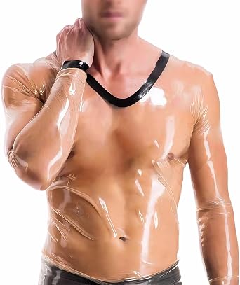 Transparent Latex Men T-Shirt Rubber Long Sleeve Tops Gummi 0.4mm Unique Party Wear