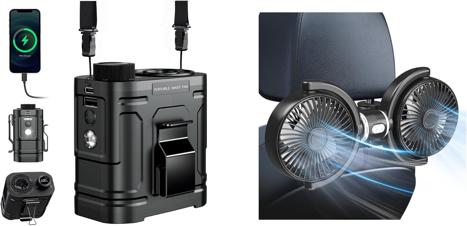 Trustnice Save $17.9 to Get 10000mAh Rechargeable Waist Fan and Backseat Car Fan Together