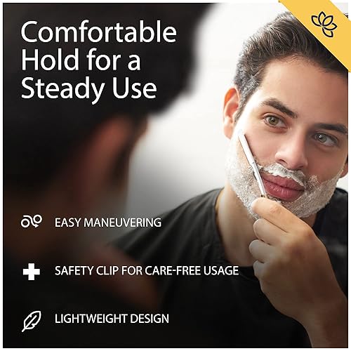 Miniatura 5 de Equinox Fancy - Maquinilla de afeitar de borde recto, afeitadora manual para hombres, incluye 100 cuchillas Derby desechables, mango de madera, kit