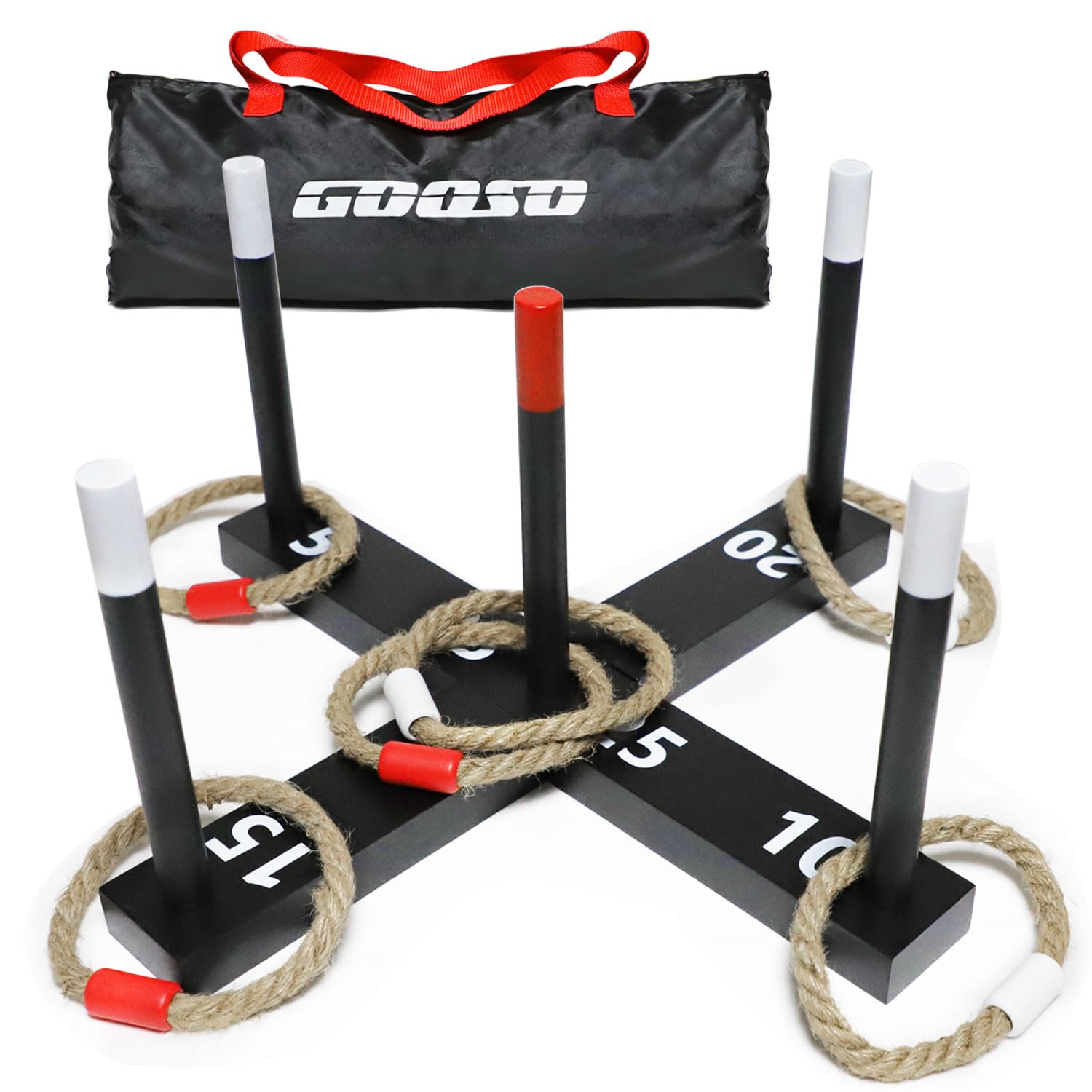 GOOSO Ring Toss Game for Kids - Indoor & Outdoor Game for Family and Adults with 5 Poles, 2 Bases and 6 Rings in 2 Colors, Backyard Party Activities for Adults Lawn Games for Kids