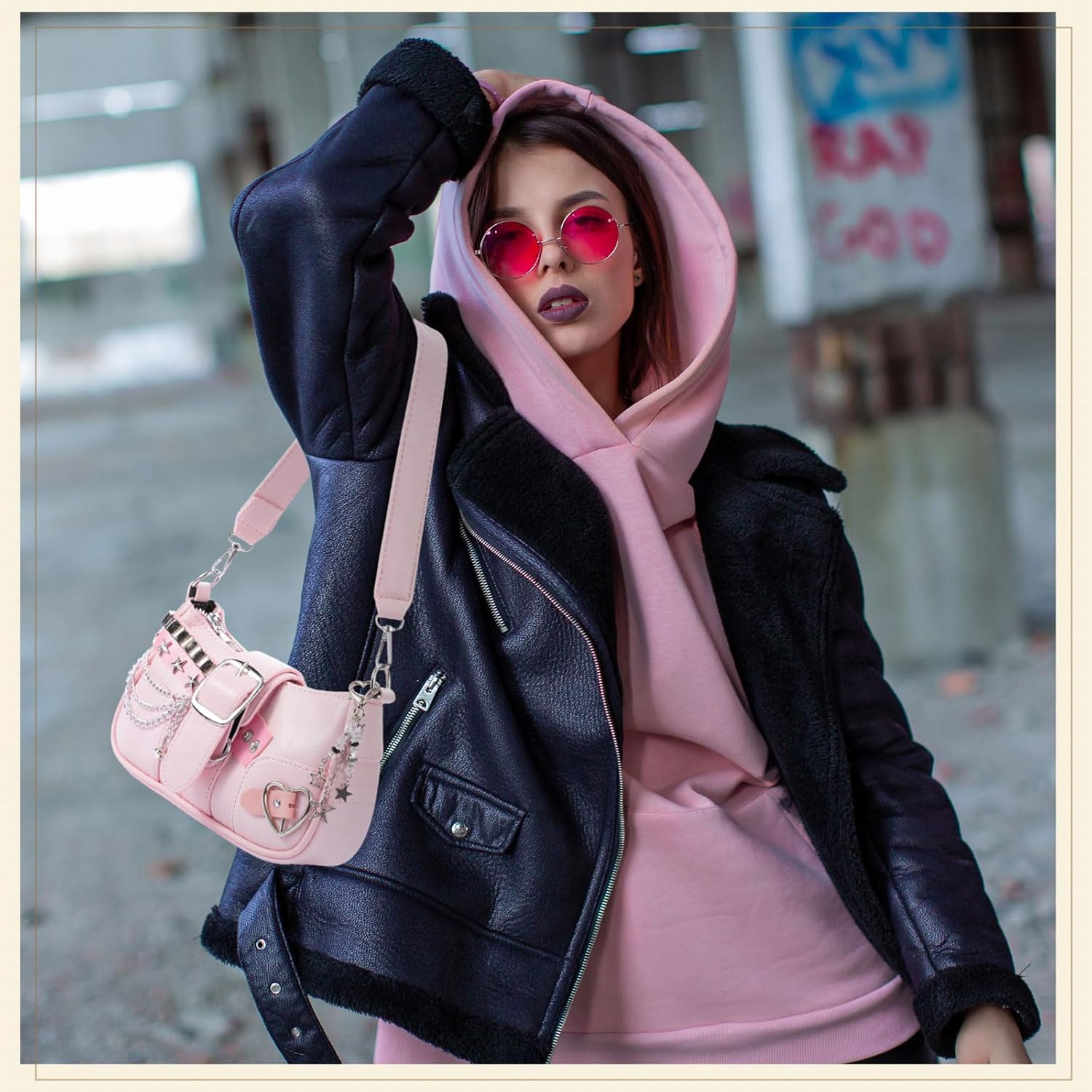 Abbylike Hobo Bags for Women Cute Vintage Shoulder Bag with Goth Chains Buckle Punk Trendy Purse Clutch Handbag for Girls