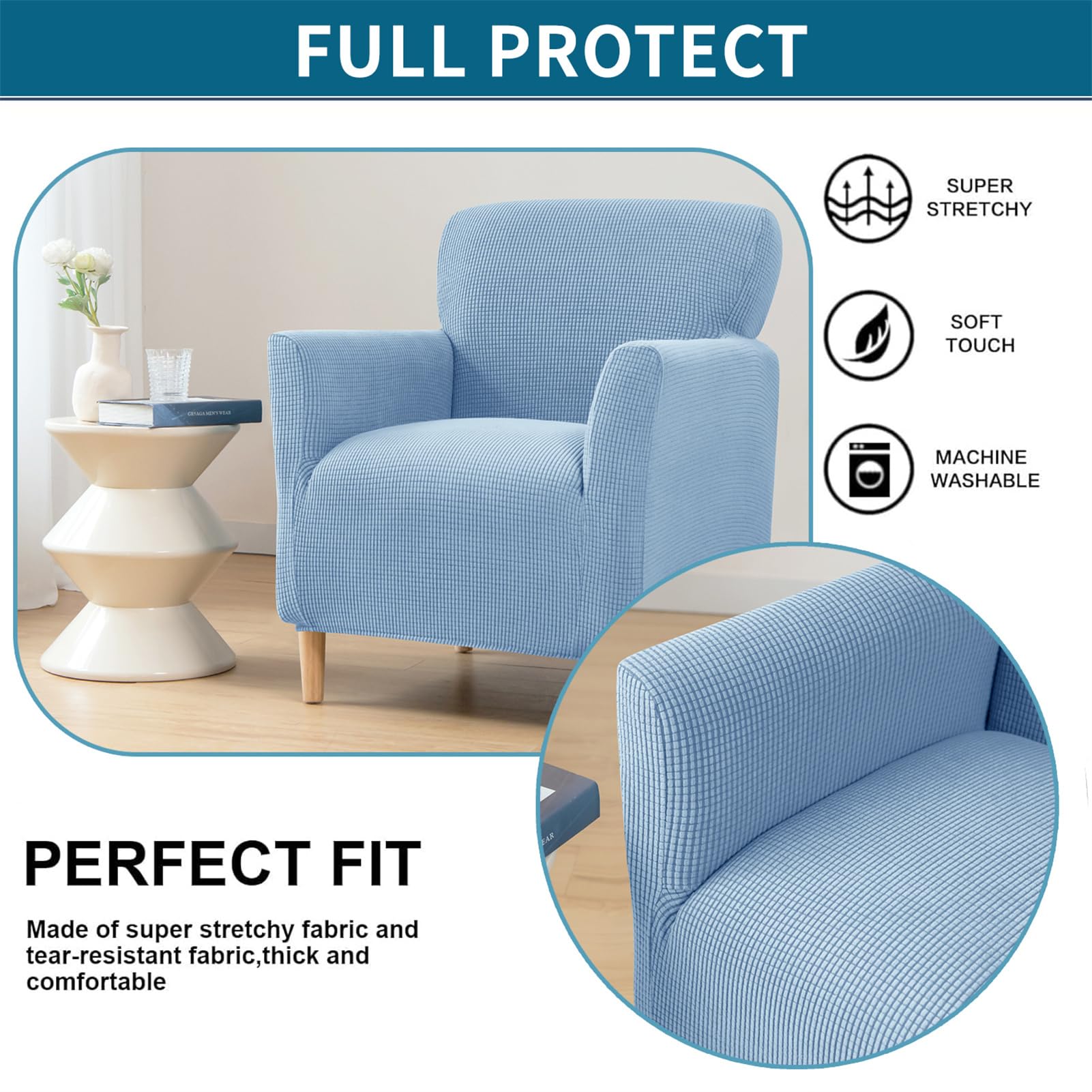 Fundas para Sillón de Banquete Elásticas de Licra para Silla de Bañera Extraíbles 1 Pieza Antideslizantes para Sofá Protector de Muebles para Sala de Estar Y Hogar (Azul Cielo 2 Piezas)