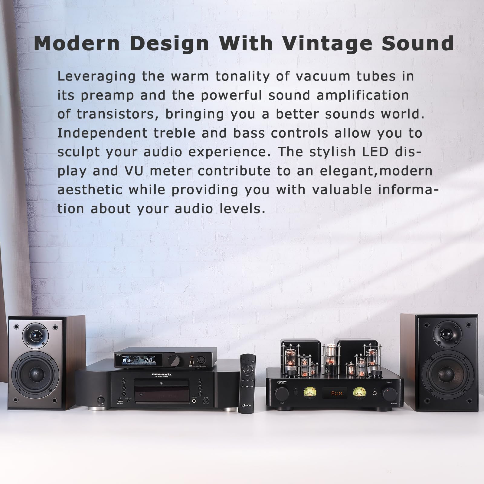 Juson Audio JTA100 Upgrade 200 W Amplificatore tubo vuoto ibrido integrato con BT 5.0, ingresso ottico AUX RCA e uscita cuffie 2.1 canale classe AB HiFi Home Audio per giradischi