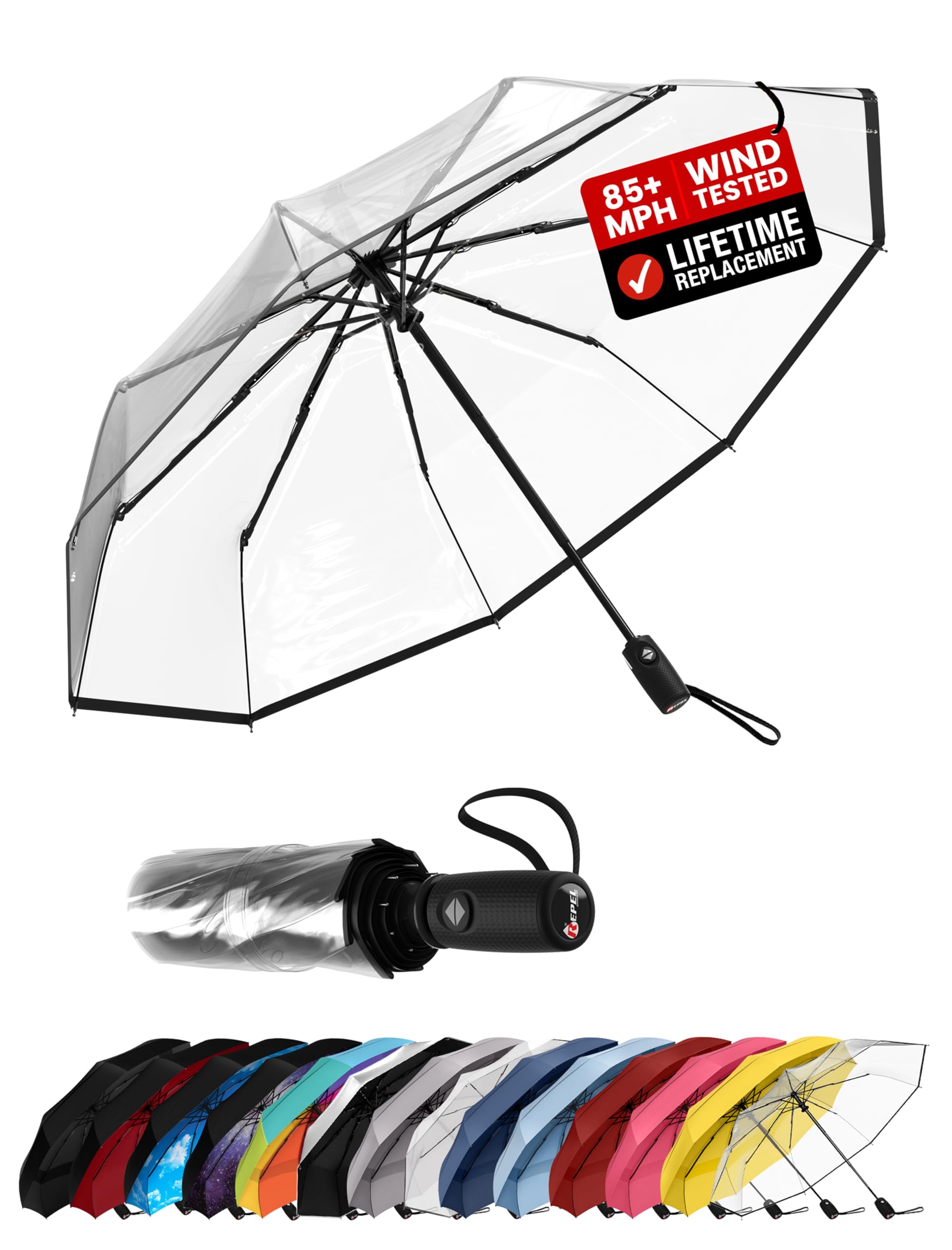 Repel Umbrella Windproof Travel Umbrellas for Rain - Easy Auto Open Close, Durable & Compact Umbrella, Strong Fiberglass Frame, Waterproof Canopy - Backpack, Purse, Portable Umbrella for Travel