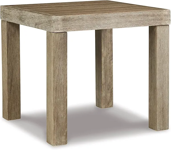 Signature Design by Ashley Outdoor Silo Point Eucaluptus Patio Square End Table, Brown