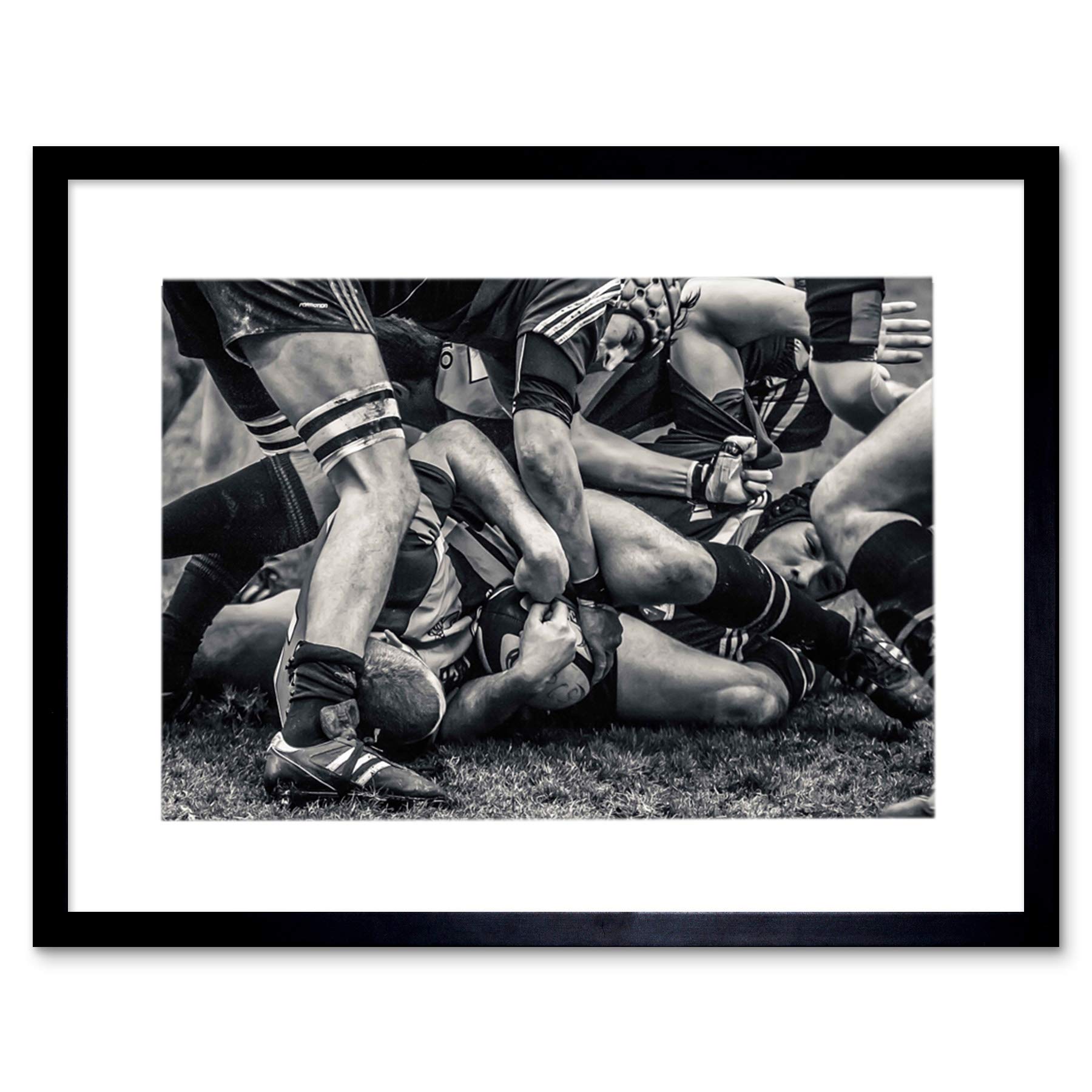 Wee Blue Coo Photo Sport Rugby Football Scrum Players Ball Picture Framed Wall Art Print