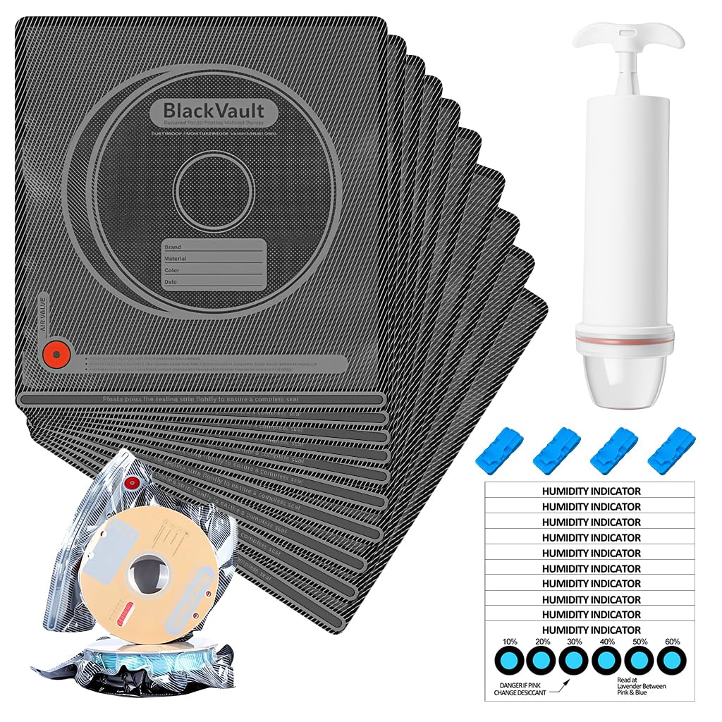 Serplex® 3D Printer Filament Storage Kit, 10PCS Vacuum Seal Bags 32x34cm, 4 Sealing Clips, 10 Humidity Indicator Cards & Hand Pump with Built-In Filter, Moisture-Proof Filament Maintenance Supplies