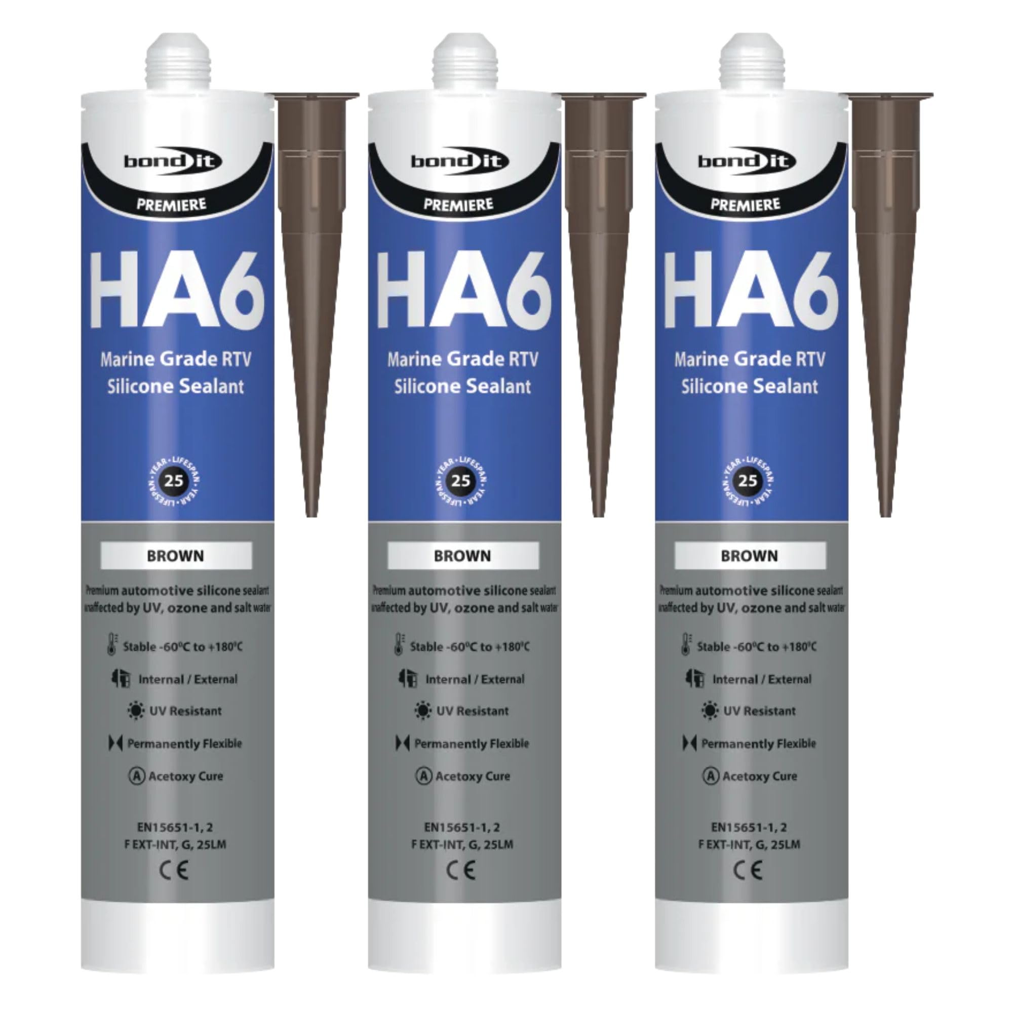 Bond It HA6 High Modulus Marine Silicone Sealant – 3x Brown, 310ml | Aquarium-Safe – UV & Saltwater Resistant – Waterproof – Flexible | Ideal Sealant for Glass – Gaskets – & High Movement Joints