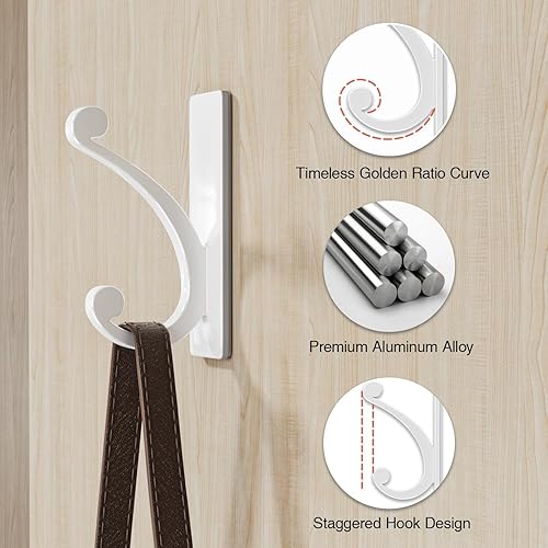 Miniatura 5 de Gancho adhesivo de pared para toallaabrigo, extra adhesivo de 10 libras, acero inoxidable, para colgar en el baño o la ducha, color blanco, paquete