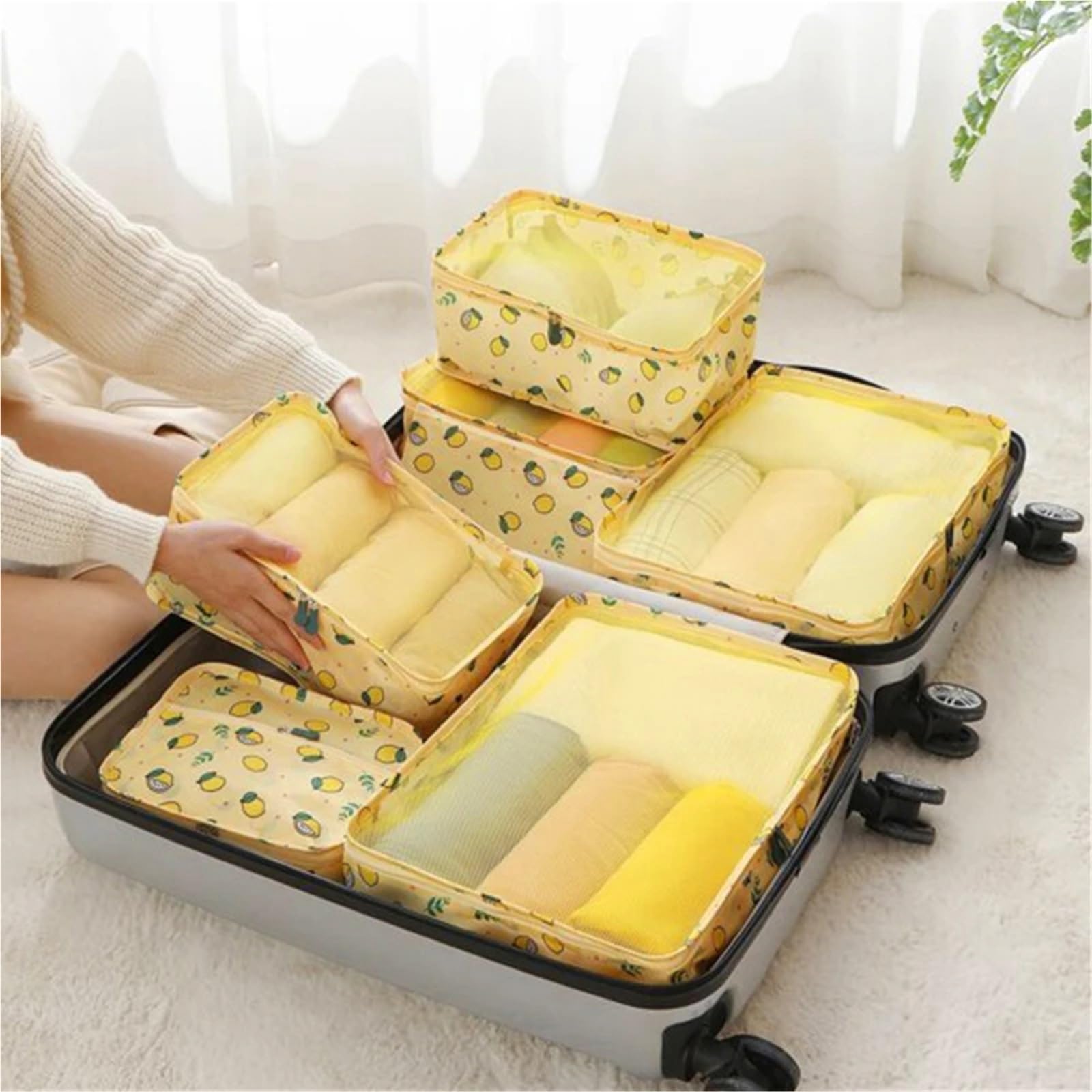 Set di 7 borse portaoggetti da viaggio, organizer for vestiti, scarpe, bagagli, cubo imballaggio, valigia, custodia ordinata per Vestiti, Scarpe, Cosmetici