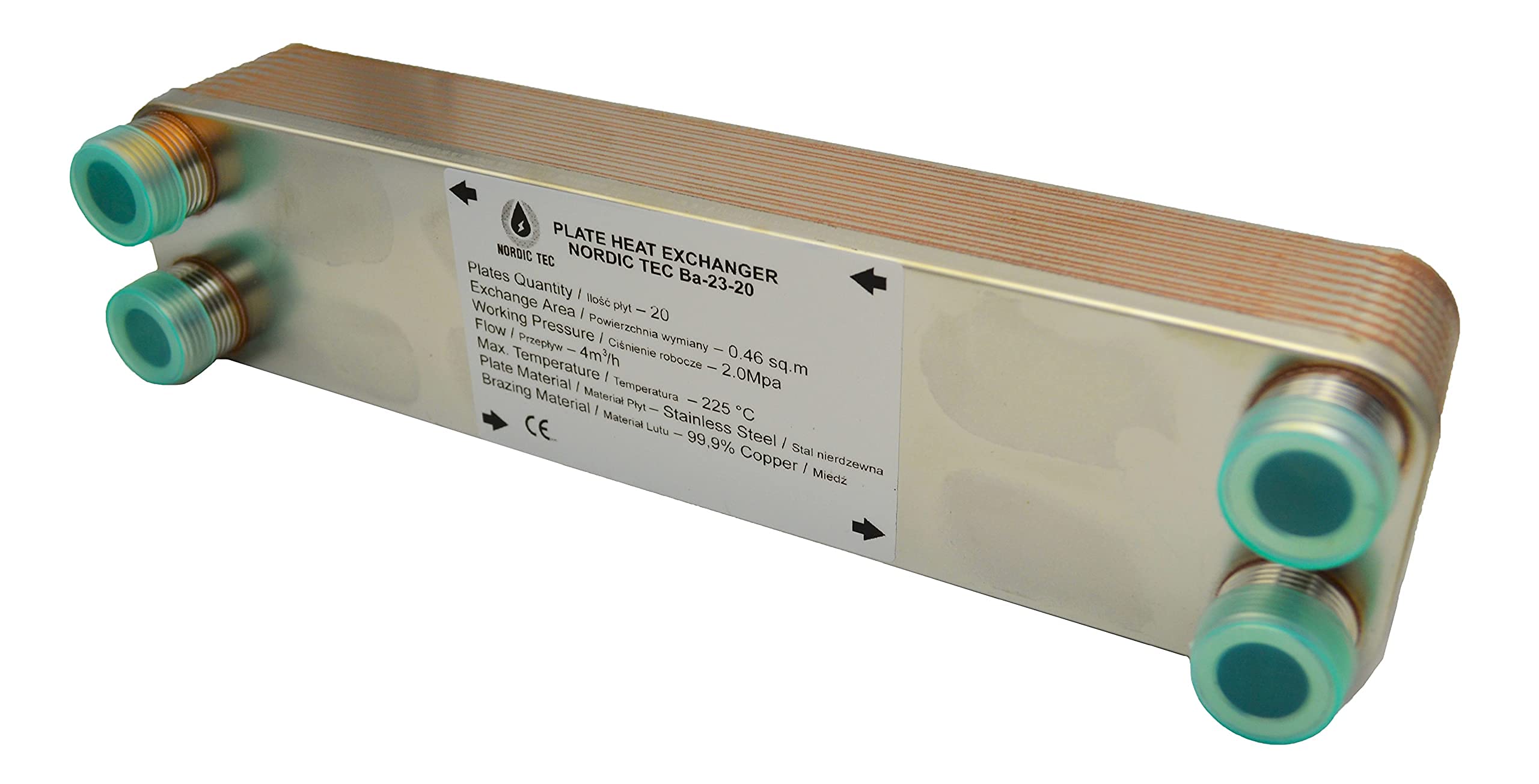 Intercambiador de calor Nordic Tec Ba-60-20 de acero inoxidable, 20 placas, 220 kW, 5/4", intercambiador de calor de 1 1/4" (con aislamiento)