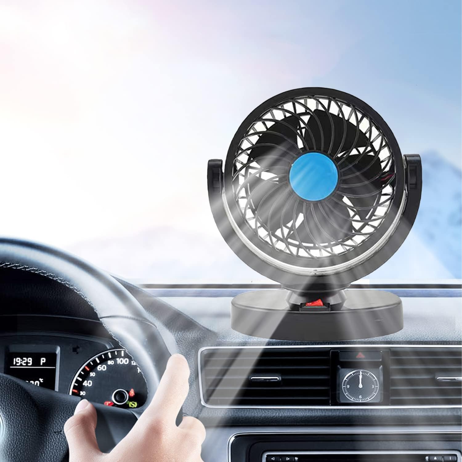 KINOWJI Electric Car Cooling Fan,12V 360 Degree Rotatable