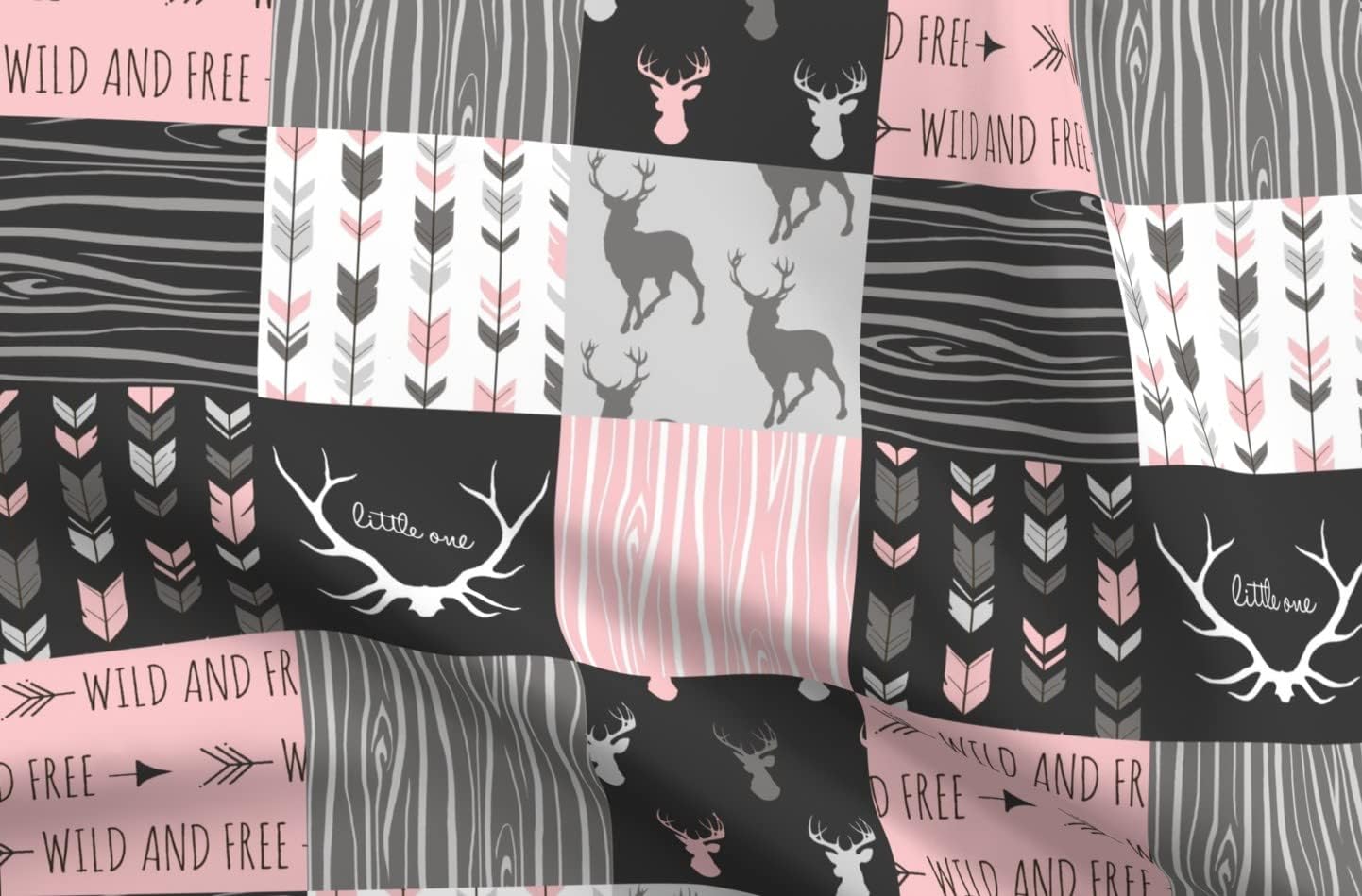 Spoonflower Fabric - Pink Cheater Quilt Deer Woodland Baby Girl Wild and Free Cabincore Printed on Organic Cotton Sateen Fabric by The Yard - Sewing Quilting Apparel Home Decor