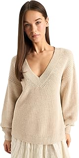 بلوفر تريكو للنساء الشابات بمقاس كبير ورقبة على شكل حرف V وأكمام طويلة من ديفاكتو، Z7135AZ، عبوة من 1 قطعة