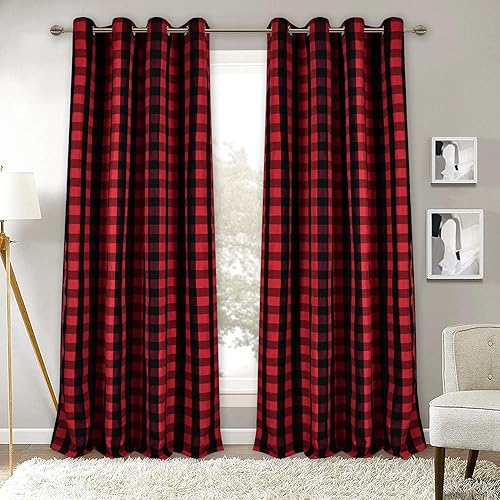 MUMFAS Cortinas a cuadros rojos y negros de 52 x 95 pulgadas de largo, juego de 2 paneles para dormitorio, sala de estar, decoración de Navidad,