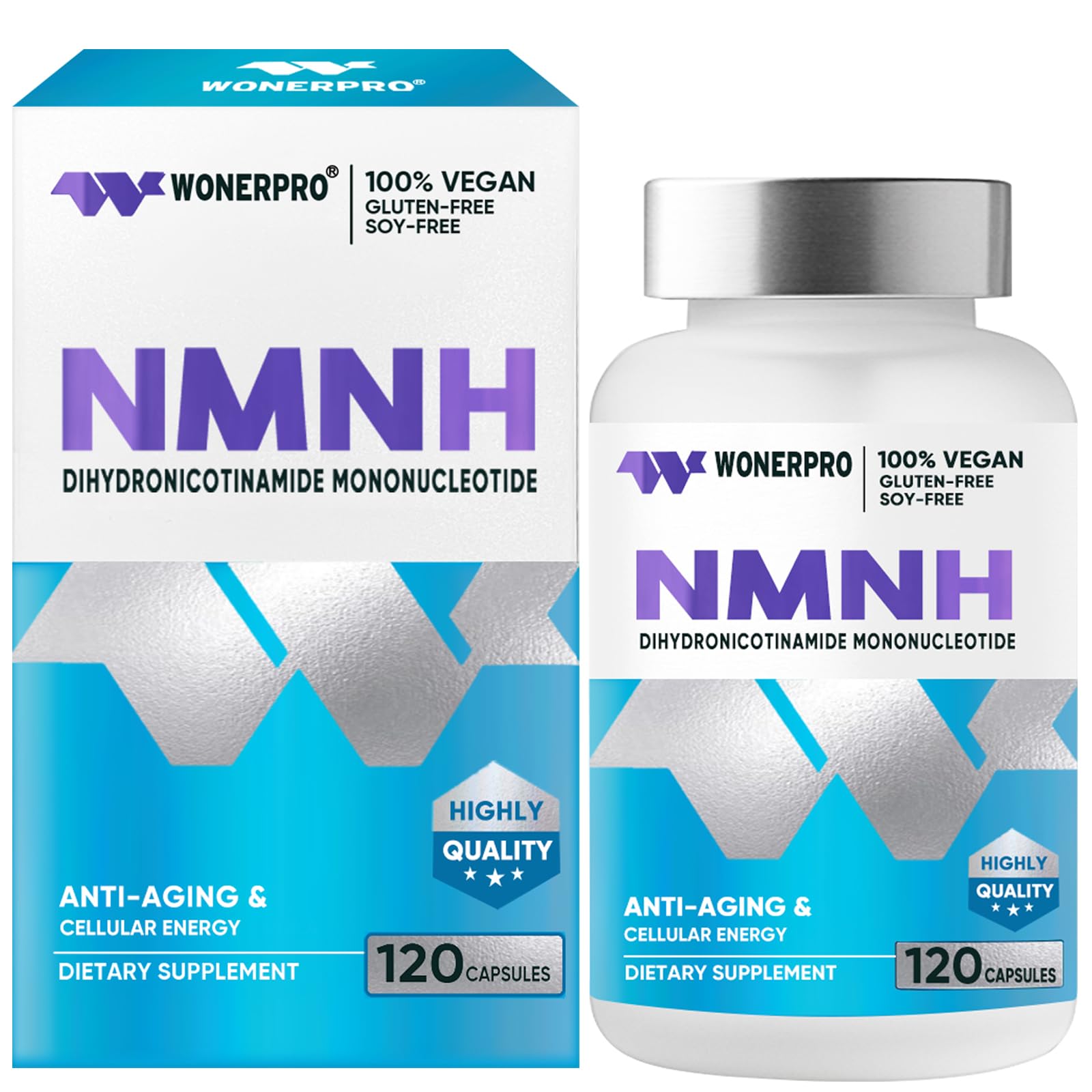 WONERPRO NMNH (NMN Supplement Alternative)1000mg Per Serving NAD Supplement to Boost NAD+ Levels as We Age, for Anti Aging, Energy, Focus - 120 Capsule
