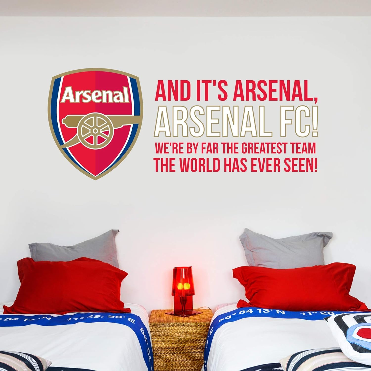 Beautiful Game Red Arsenal Fc Greatest Team Song And Crest Wall Art Stickers (90Cm Width X 40Cm Height)