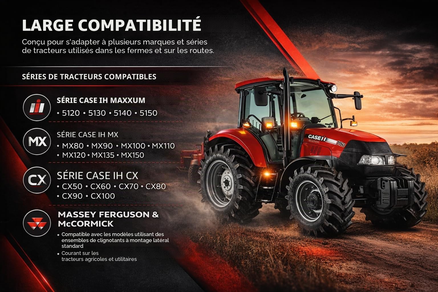 APSMOTIV Paire de clignotants, feu de position latéral avec ampoules 12 V, adapté pour Case IH | Tracteur Massey Ferguson | Tracteur McCormick