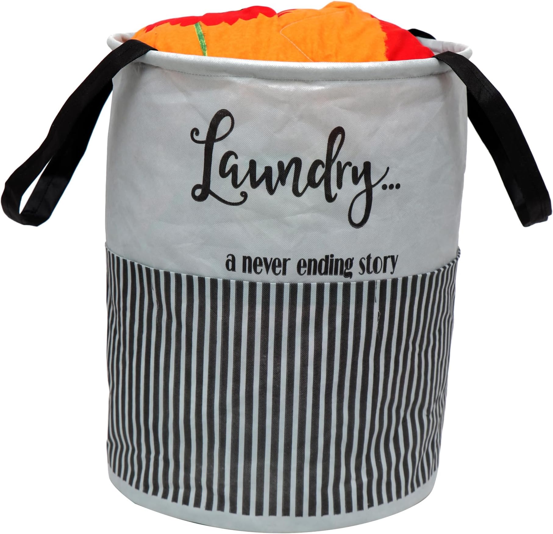 Perpetual Cloth Basket For Laundry - Waterproof Non Woven Cloth Bag For Storage Clothes, Flodable Laundry Basket Bag With Handle 45 Liter (Greyline), 15 Cm, 30 Cm