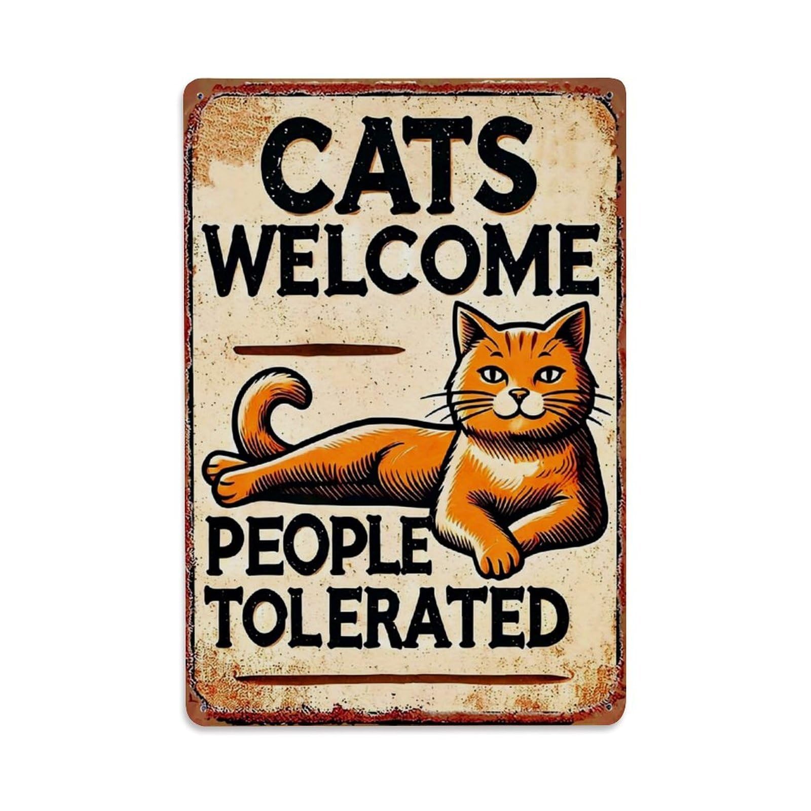 Bliveurn Vintage Cats Welcome People Tolerated Sign Retro Metal Tin Sign, Metal Poster For Home, Gaming Room, Studio Workshop,Bar,Garage Wall Art Decor 8X12 Inch
