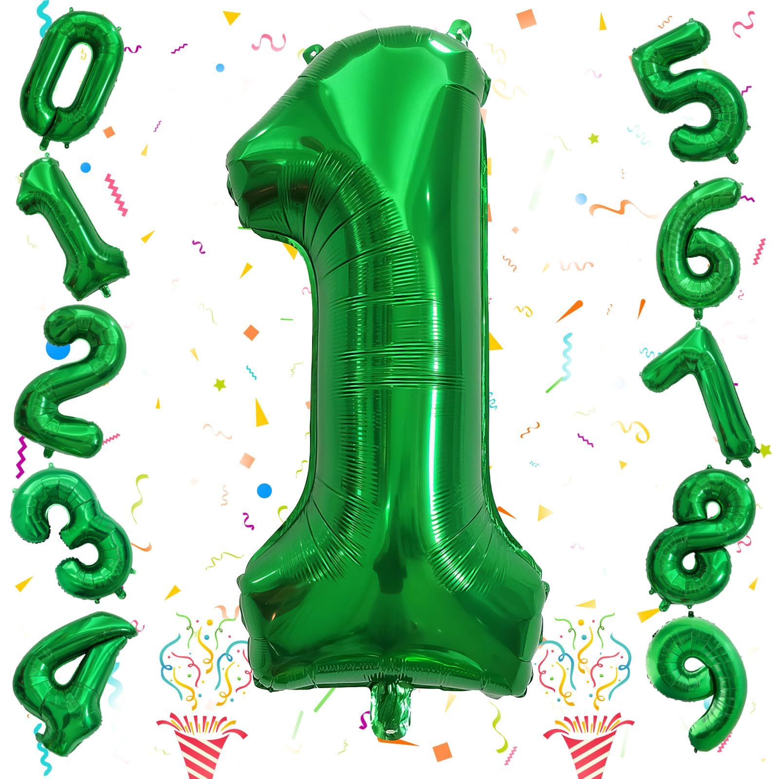 1. Geburtstag Luftballon Deko für Junge, 40 Zoll Grün Helium Zahl 1 Luftballon, Riesen Folienballon Zahlen 0-9 Ballon für Kinder Mädchen Geburtstag Babyparty Party Deko Jungle Dino Party Dekoration