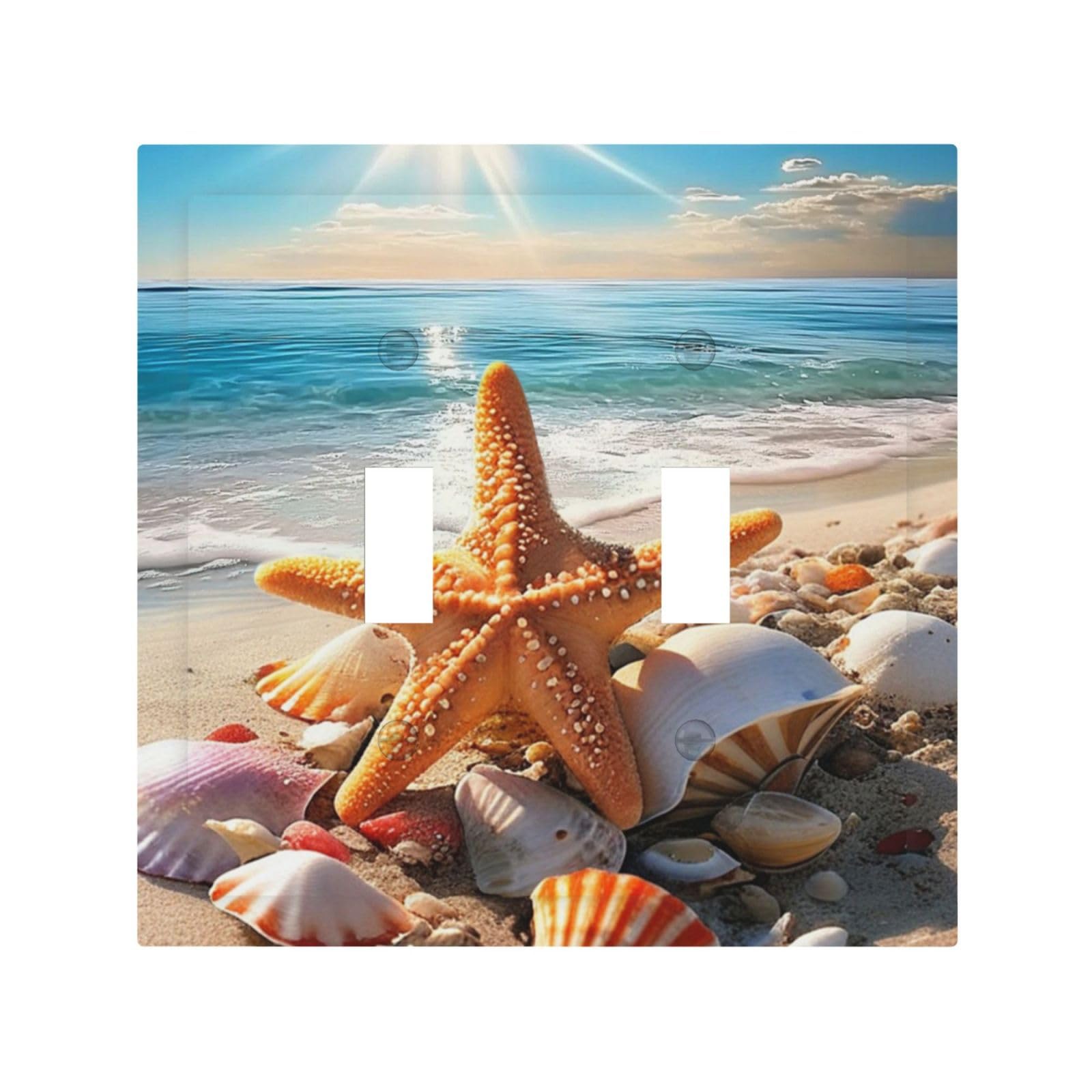 Plaque murale décorative pour interrupteur de plage, étoile de mer, coquillage, thème hawaïen, océan, 2 gangs, surdimensionnée, double bascule, deux interrupteurs, plaque murale électrique