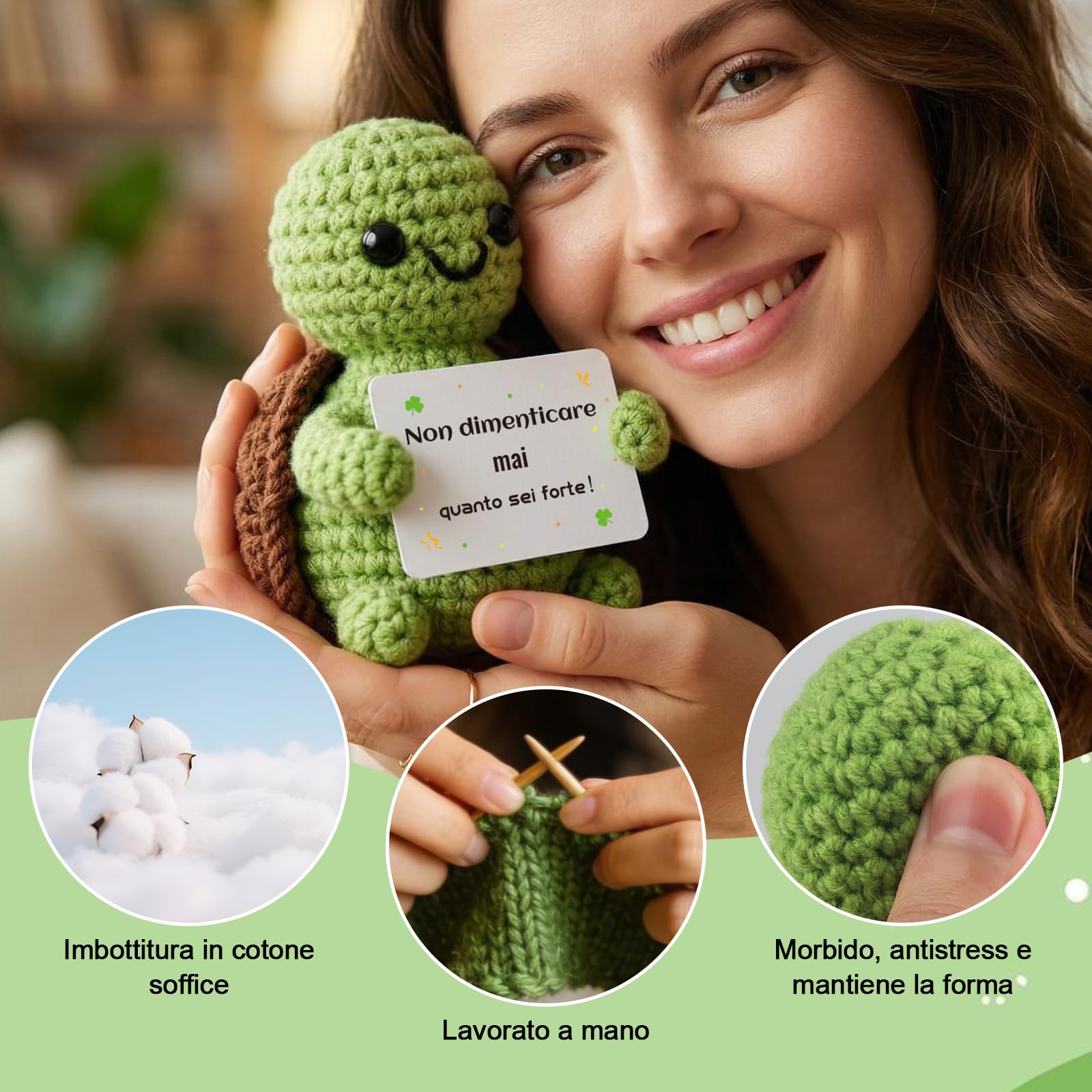 Tartaruga Portafortuna Fatta a Mano con Messaggi Ispiratori - Peluche Morbido con Frasi Motivazionali in Italiano, Regalo Originale per Amiche, Compleanni e Lauree (Tartatata)