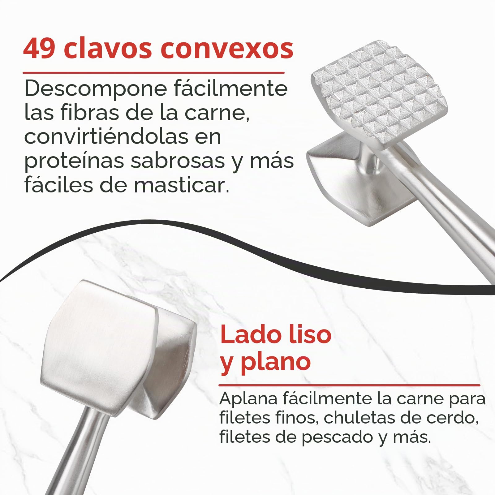 AKOLAFE Martillo Carne de Acero Inoxidable 304, Ablandador de Carne Doble Cara con Lado Liso y Texturizado, Mango Hueco 26 x 5 x 6,3 cm para Bistec, Pollo y Ternera