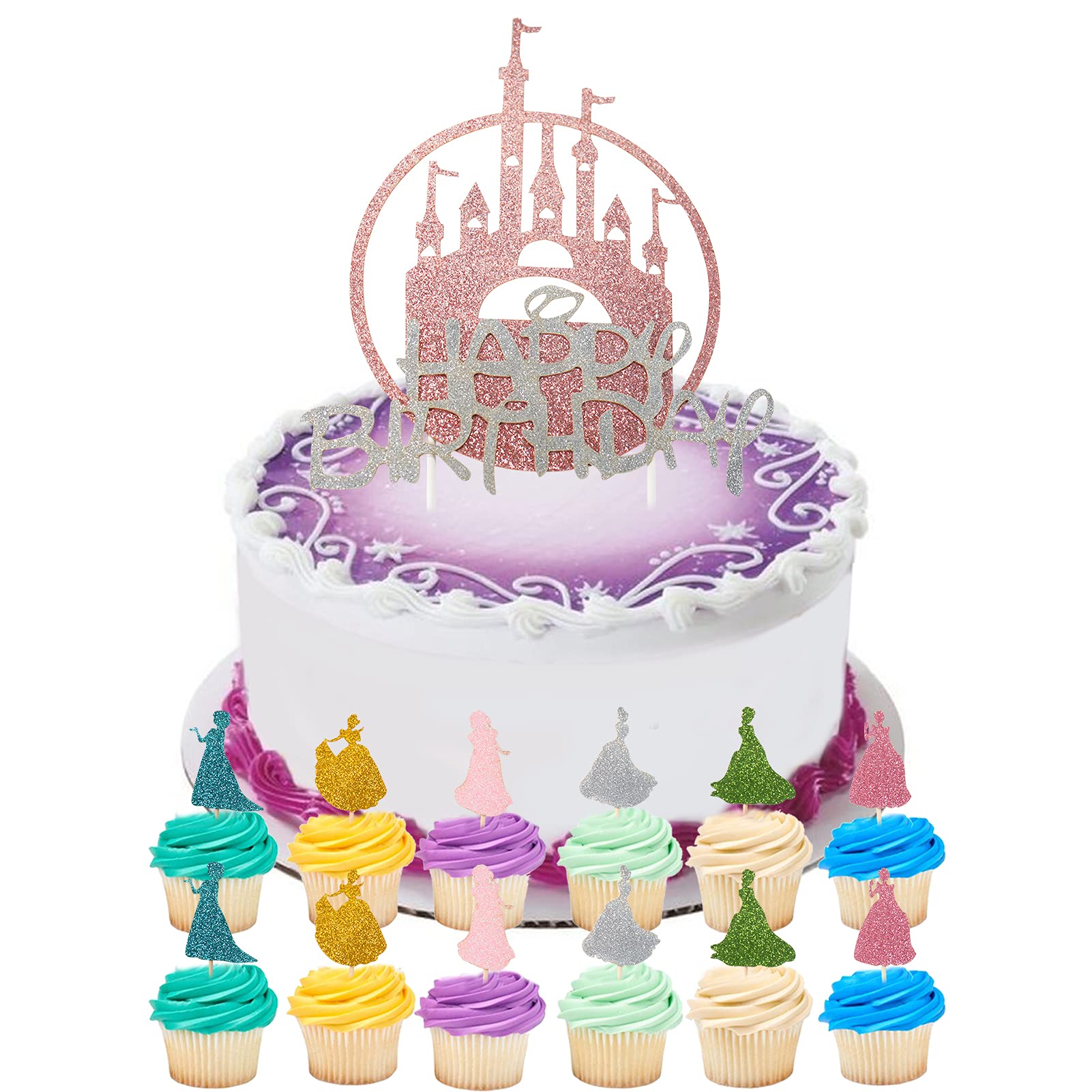 Buy Princess Castle Theme Birthday Cake Toppers 37 Pcs Glitter Castle