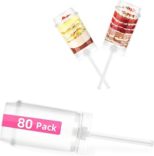ihomecooker Clear Push-Up Cake Pop Shooter (Push Pops) Plastic Containers with Lids, Base & Sticks, Pack of 80(80 pack)