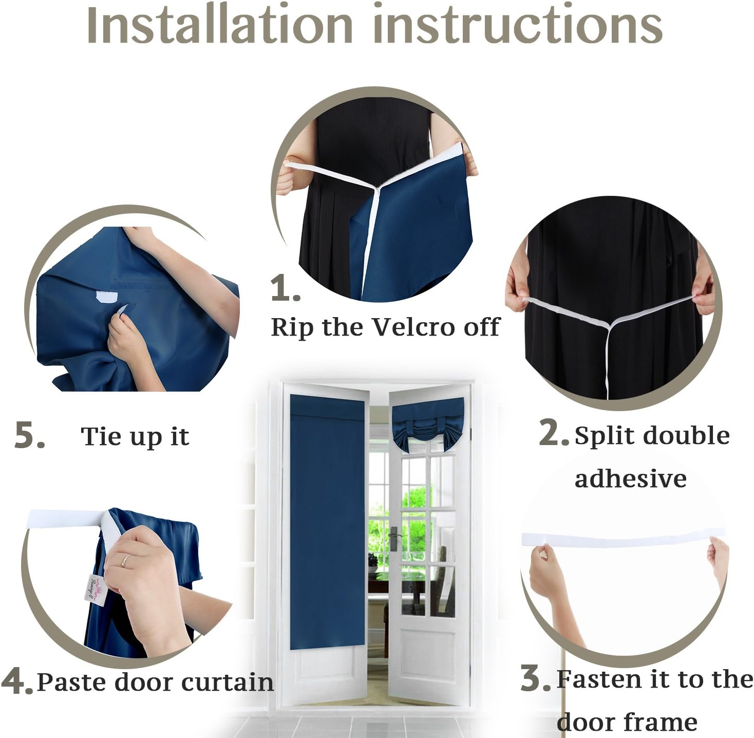 Blackout Navy Tricia Window Door Curtains, Thermal Insulated Rod Pocket Patio Door Curtains - Total Privacy Noise Reducing French Door Curtain Panels, Tool Free, 2 Panels, 26 x 68 Inches