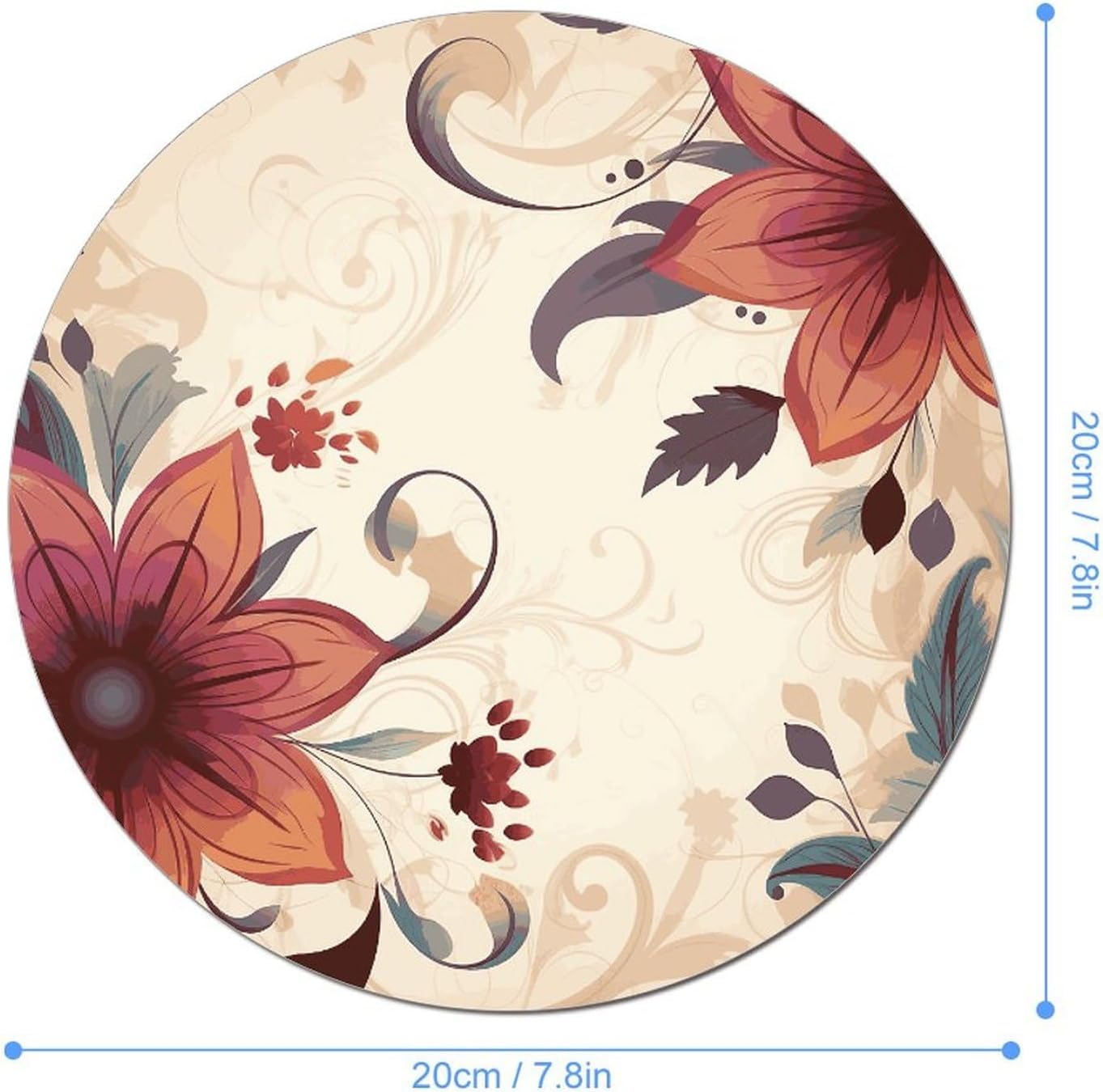 Round Modern Floral Mouse Pad Cute Small Computer Mouse Mat Funny Mousepad with Non-Slip Rubber Base Waterproof Travel Mousepads for Home Decor Office Desk Accessories 7.8in image 2