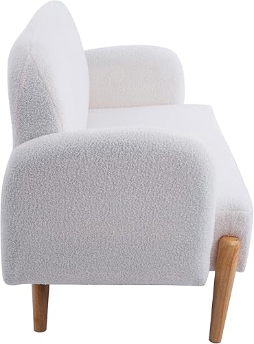 Miniatura 7 de HanStrong Sofá biplaza, 59.1 pulgadas, sofá pequeño y moderno con tres bonitas almohadas lumbares curvadas para espacios pequeños, beige claro