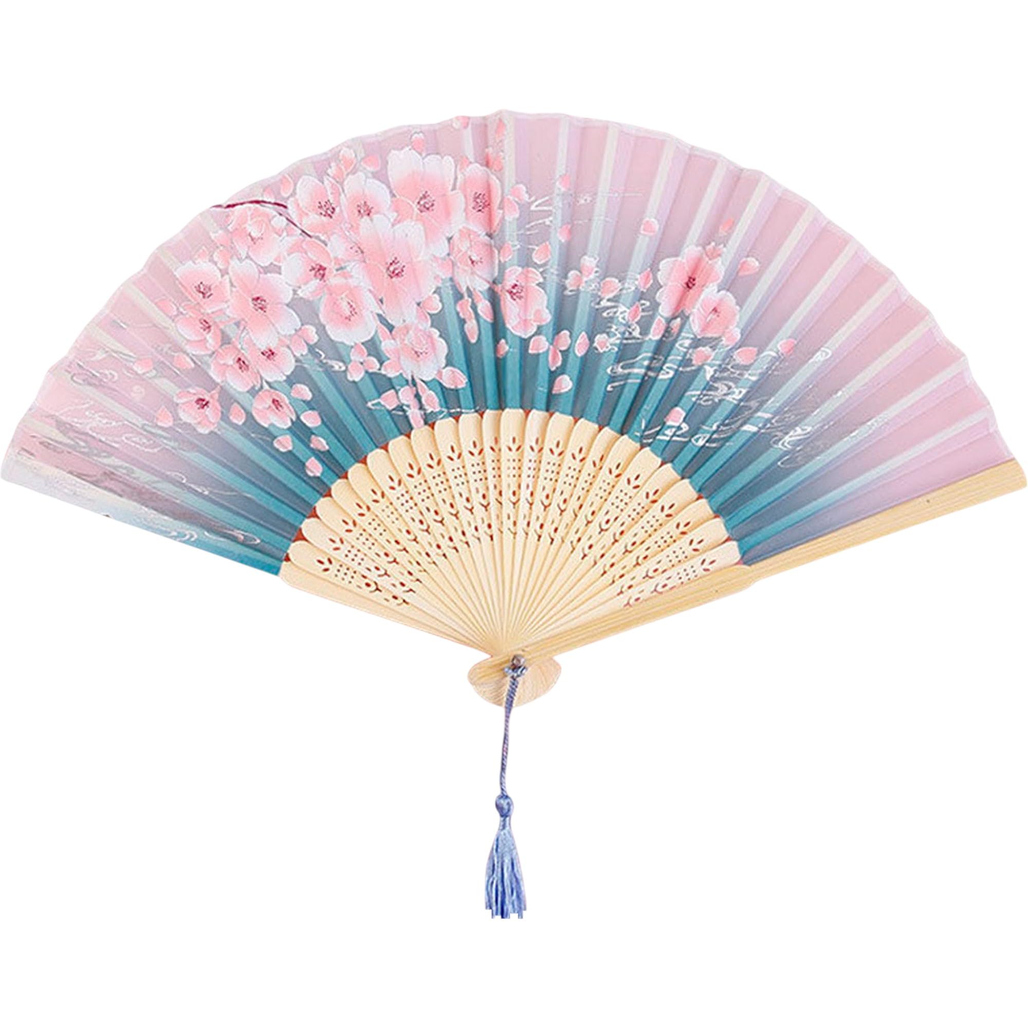 GFM® Bamboo and Silk Handheld Folding Chinese Hand Fan Wooden Wood Fans for Summer, Wedding, Party Favour etc (FLSLK-CH-17)