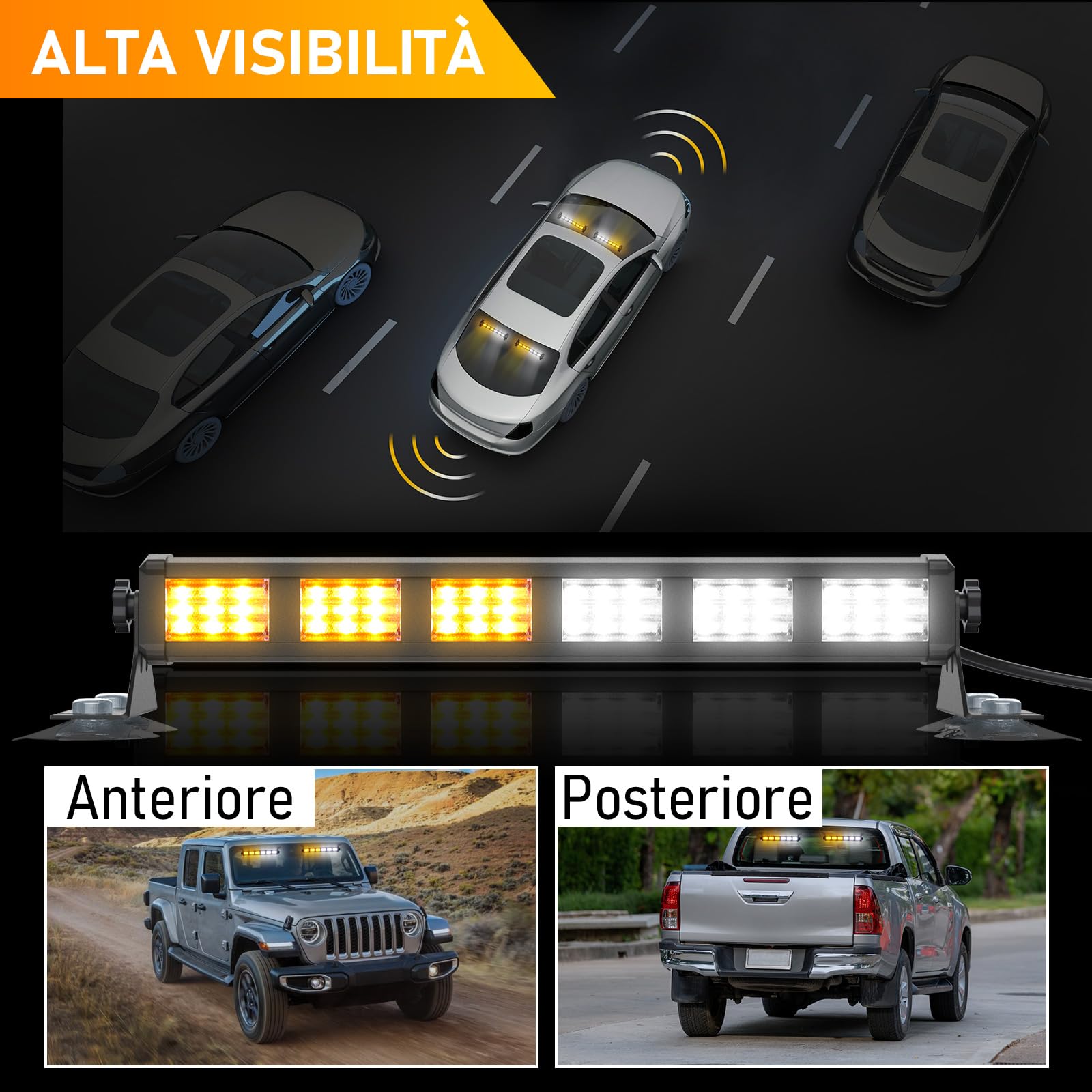 antom Sei sezioni LED Luce Stroboscopica LED Lampeggiante Luci 12V 24V Auto Flash Lampada Strobe Emergenza Camion Rimorchio Caravan Moto Auto avvertimento Segnale ambra