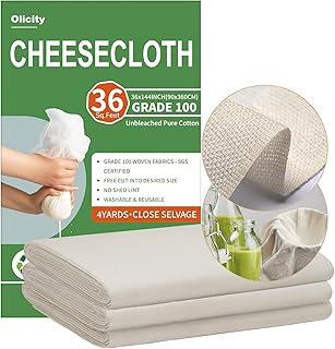 Olicity Cheese Cloths, Grade 100, 36 Sq Feet, Reusable Cheese Cloth with Closed Edges Fabric Fine Mesh Cloth, Unbleached Cotton Muslin Cheesecloth for Straining,Bread,Tea,Crafts,Free Cutting - 4 Yards