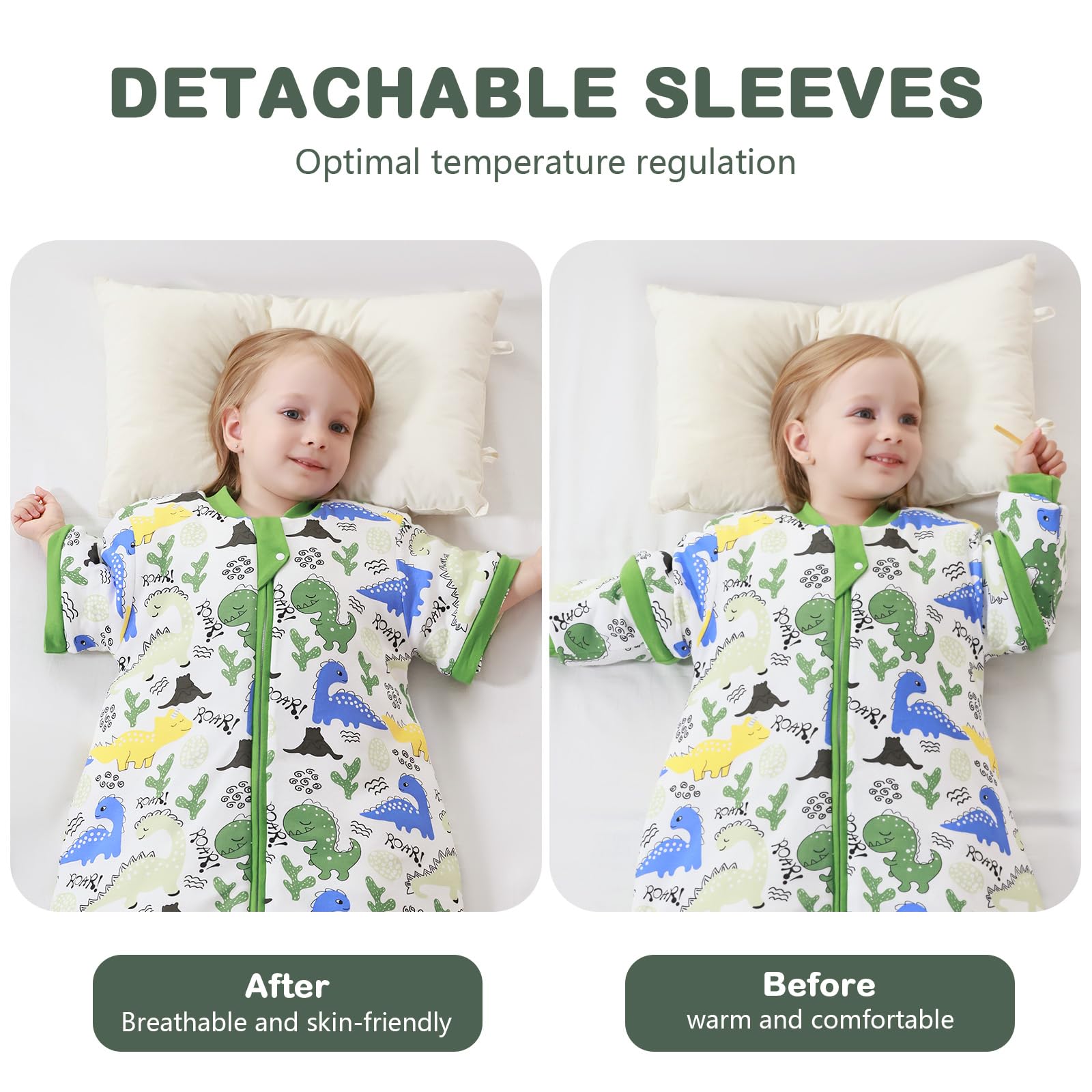 MIKAFEN Babyslaapzak met lange mouwen met voeten 3,5 tog, winterslaapzak voor kinderen met pijpen, Groene dinosaurussen, babyhoogte 95-105 cm MIKAFEN Babyslaapzak met lange mouwen met voeten 3,5 tog, winterslaapzak voor kinderen met pijpen, Groene dinosaurussen, babyhoogte 95-105 cm
