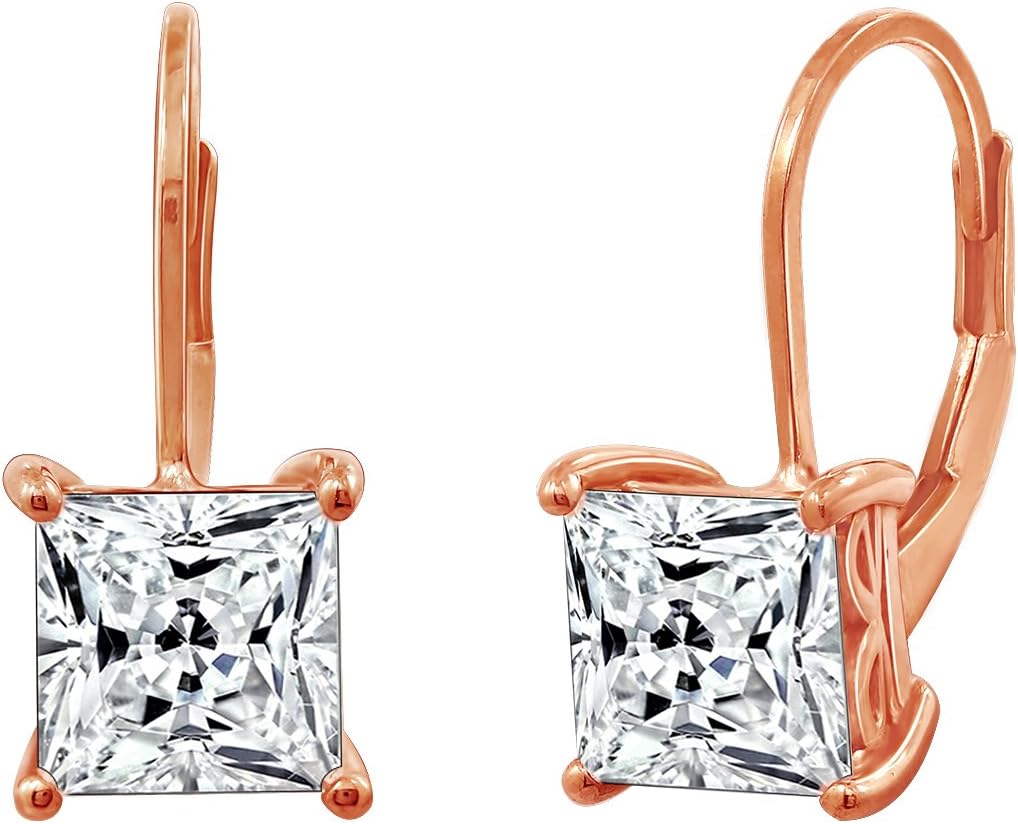 Amazon Essentials Sterling Silver Princess Cut Leverback Drop Earrings made with Infinite Elements Cubic Zirconia