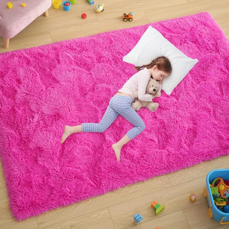 Image of Square Plain Fur Rugs Bedroom Home Decor Decor and Living Room 4x4 Feet Square Baby Pink
